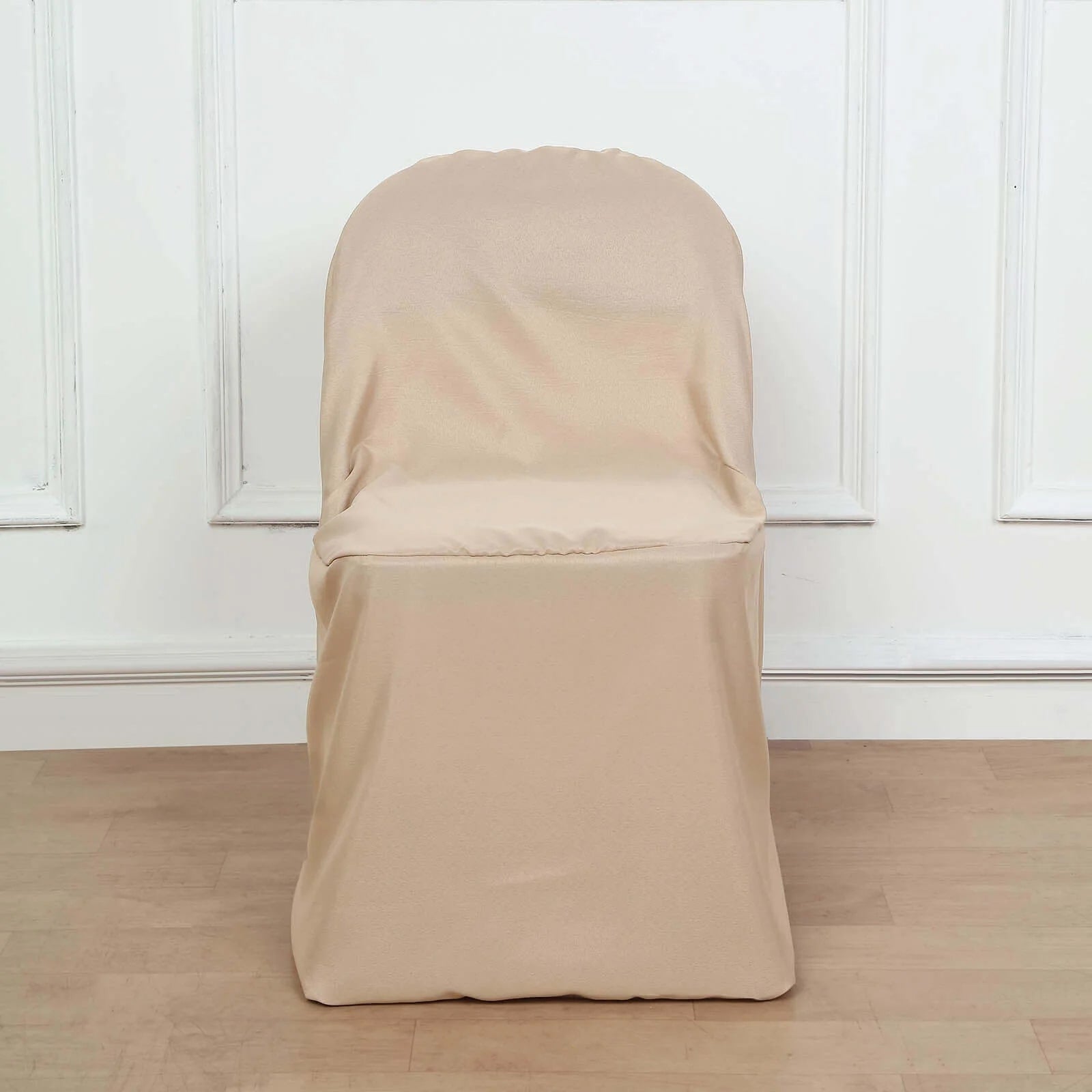 Hot Sale! 10-Piece Polyester Slip-On Chair Covers in Nude for Folding Chairs, Wrinkle & Stain Resistant