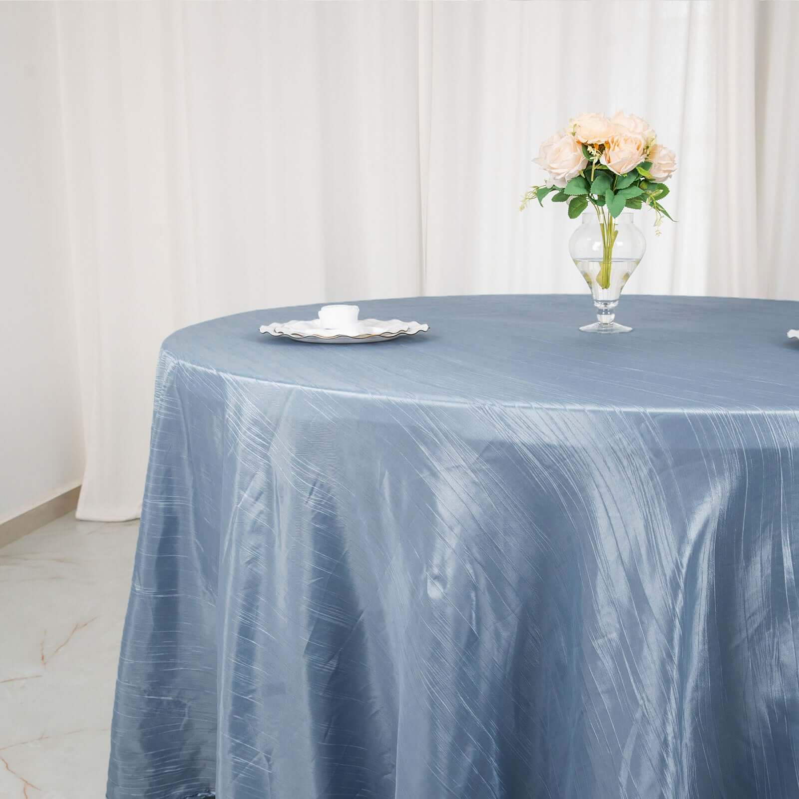 Seamless Accordion Crinkle 120-Inch Dusty Blue Round Taffeta Tablecloth