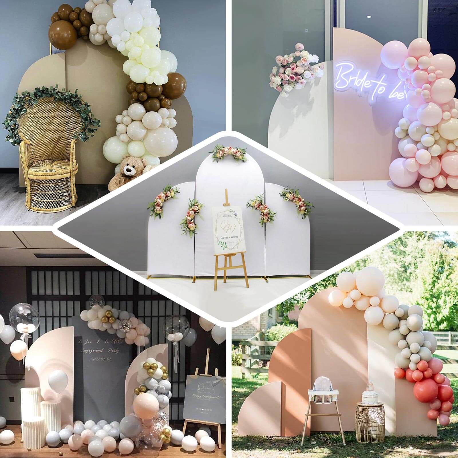 Hot Deal! Set of 4 Custom-Fitted Matte Black Spandex Half Moon Wedding Arch Backdrop Covers in 4 Sizes
