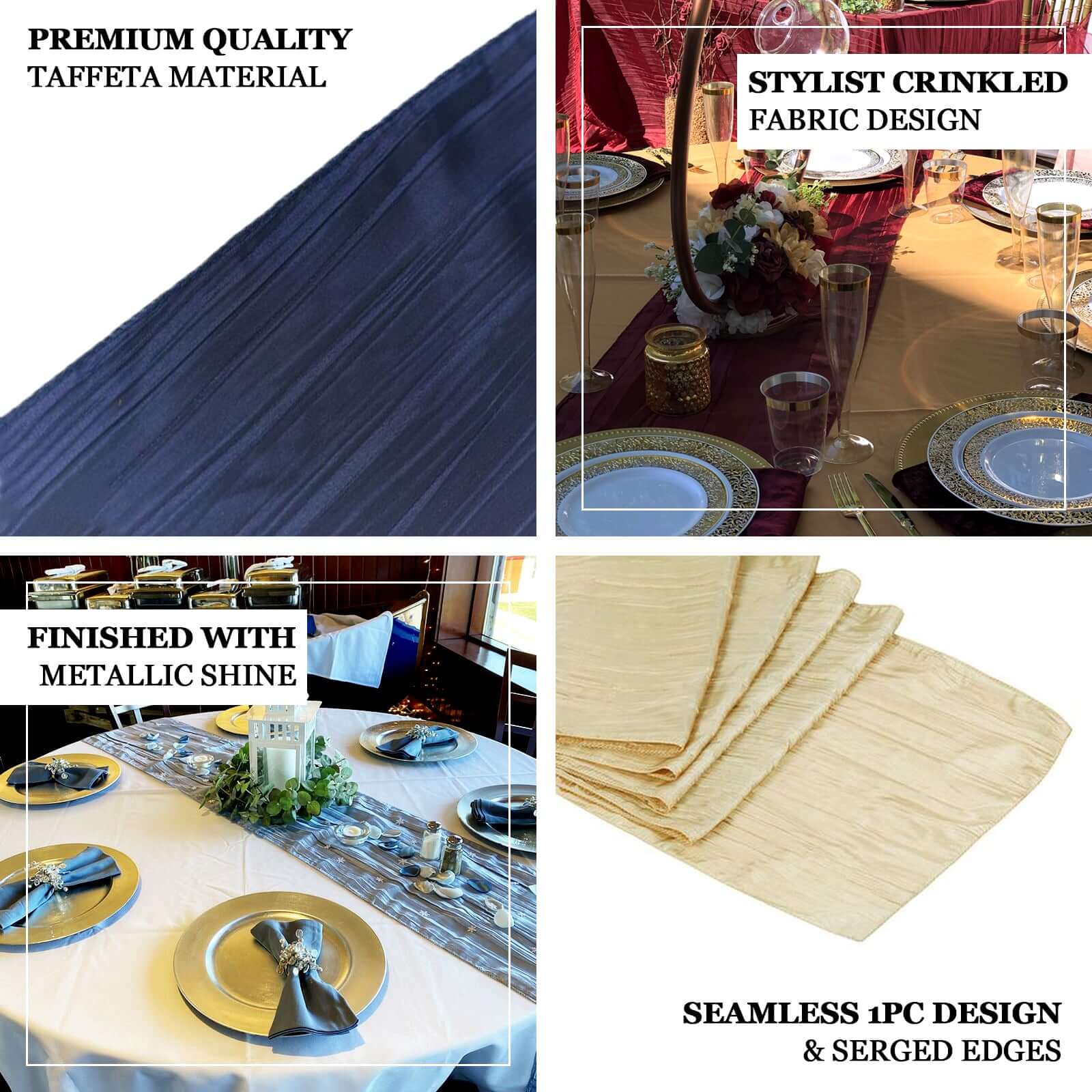 Exclusive Gold Taffeta 12x108 Table Runner with Accordion Crinkle for Modern Gatherings