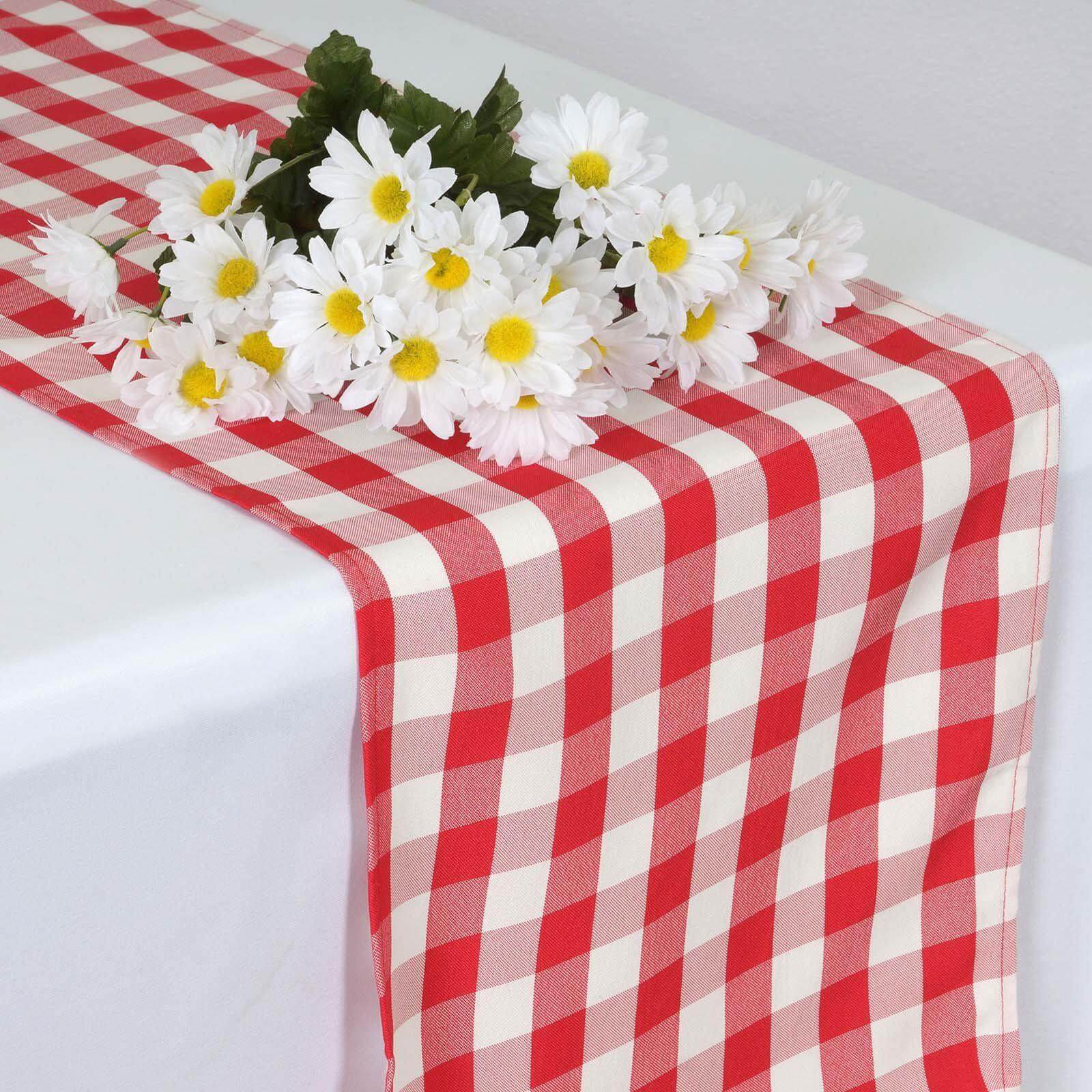 Hot Sale! 14x108 Polyester Table Runner in Red and White Gingham Plaid Design