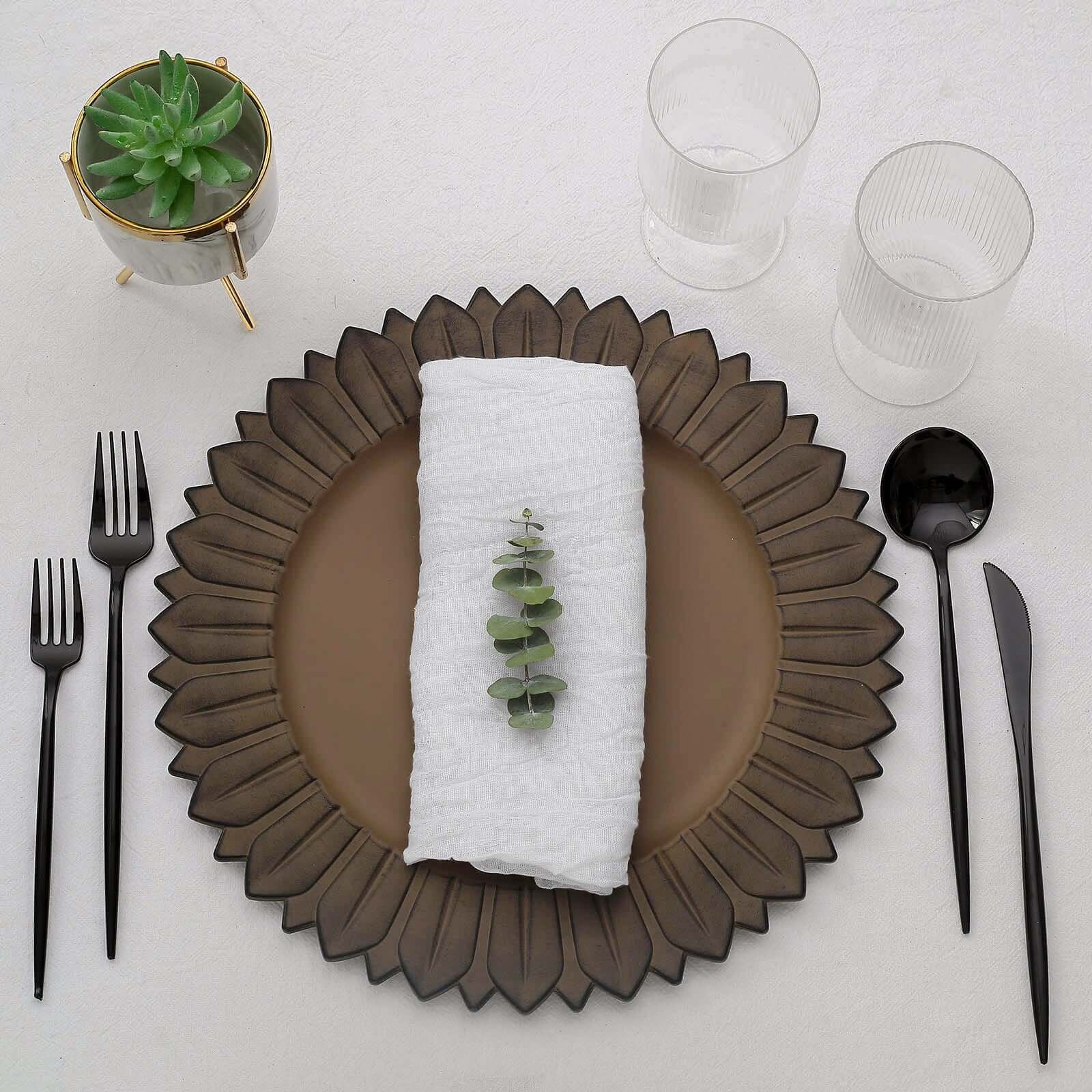 Hot Sale! 6-Pack 13in Plastic Round Disposable Dinner Charger Plates with Sunflower Rim, Matte Natural Finish