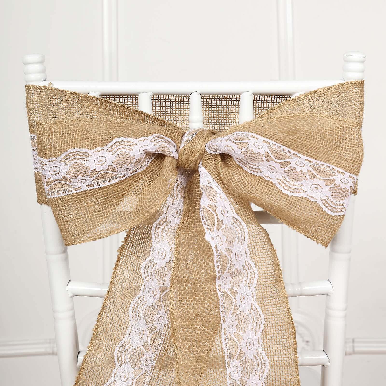 Hot Sale! Natural Burlap & Lace Chair Sash for Weddings & Gatherings