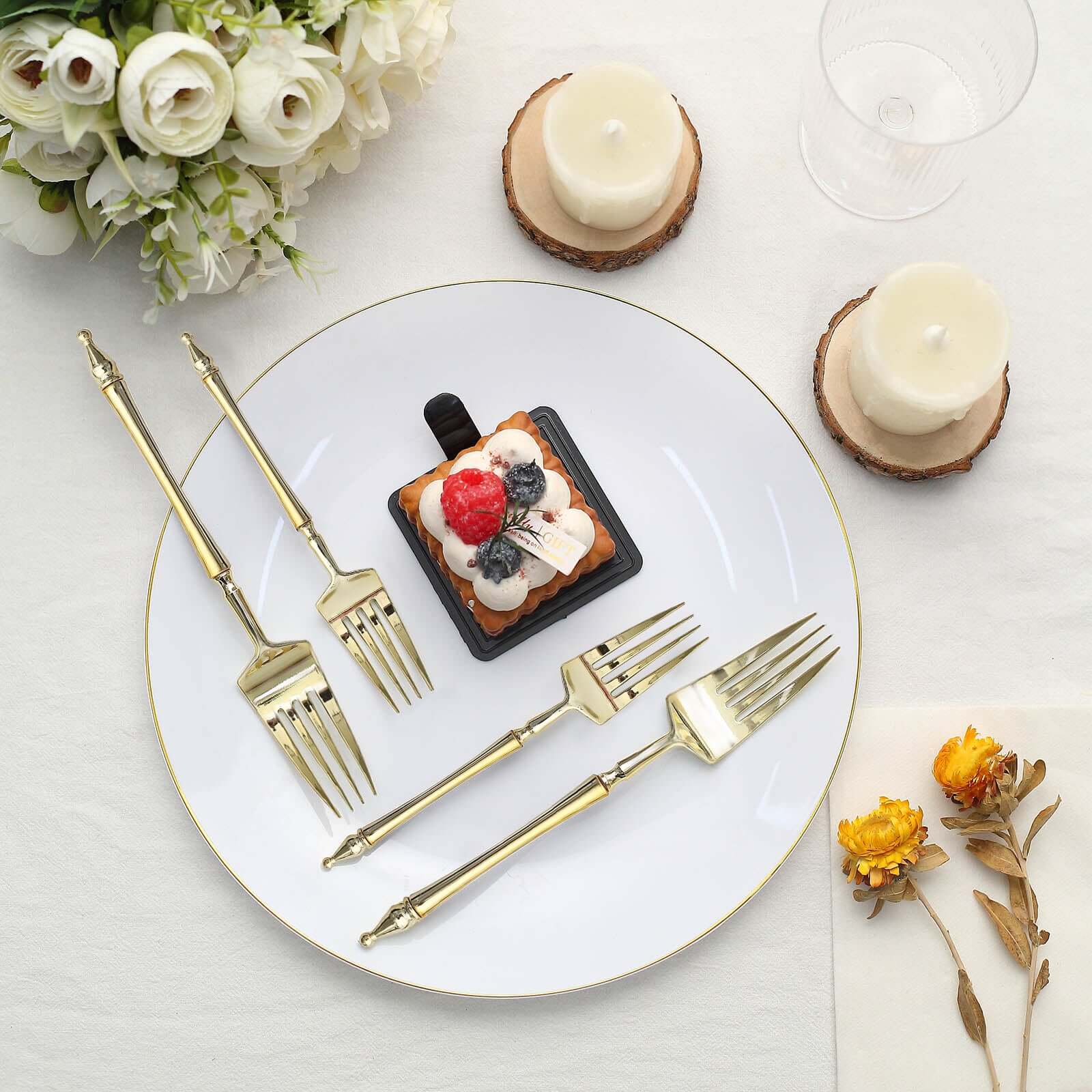 24-Piece Gold European-Style Disposable Dessert Forks with Roman Column Handles
