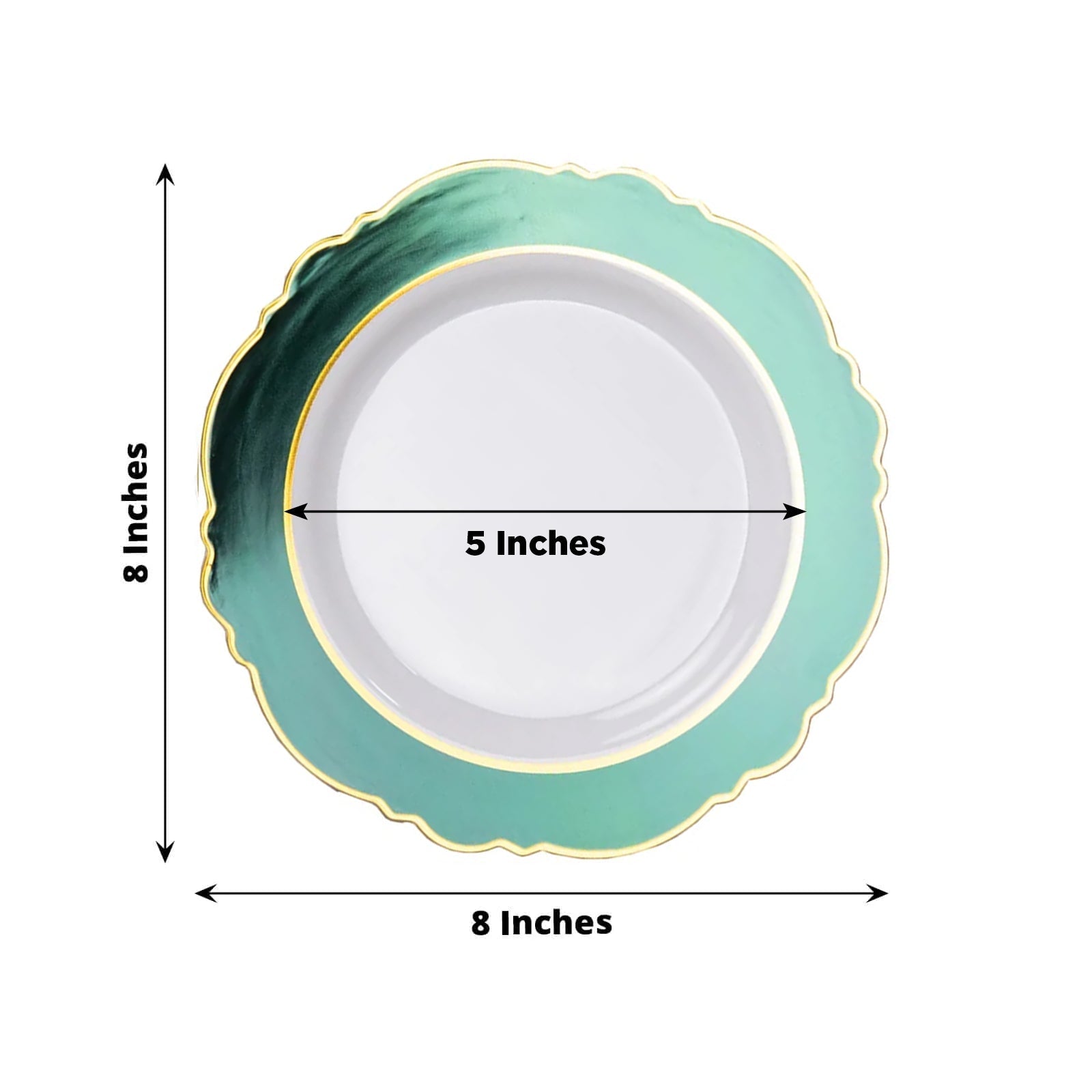 10-Pack Disposable White Plastic Dessert Plates with Hunter Green Blossom & Gold Edging - Ideal for Events