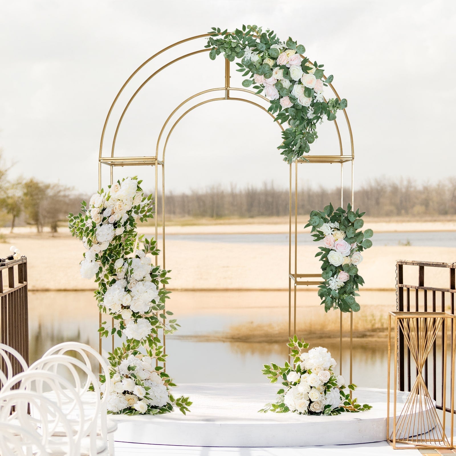 Sale! 7.5ft Gold 3D Metal Wedding Arch Backdrop Stand with Round Top for Elegant Parties