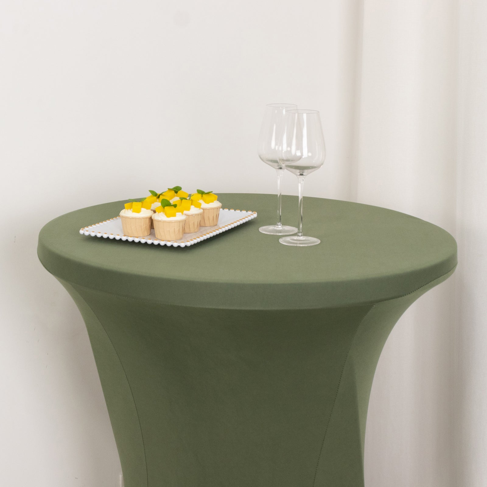 Easy - Maintain Stretch Fitted Spandex Round Cocktail Table Cover in Dusty Sage Green for 24 - 32 Inch Tables