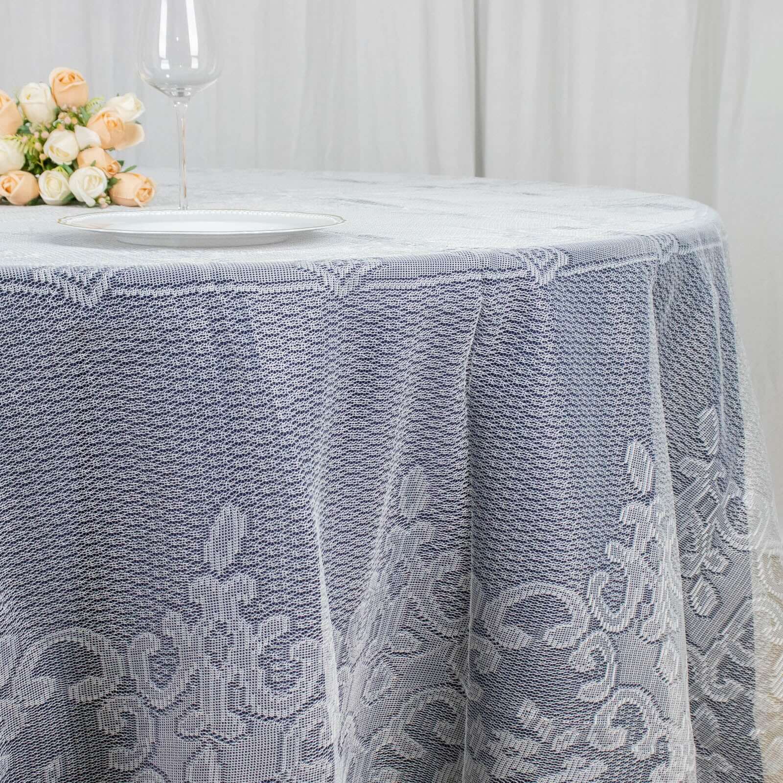 Ivory 120-Inch Seamless Premium Lace Round Tablecloth for Elegant Celebrations