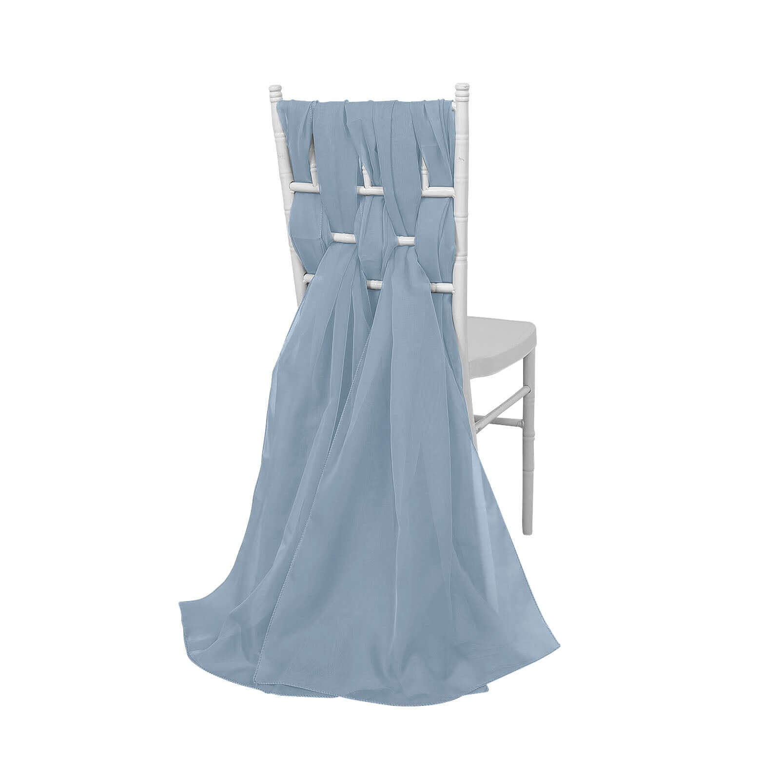 5-Piece Set of Premium Dusty Blue Chiffon Chair Sashes - Soft & Light Designer Bows (22x78)