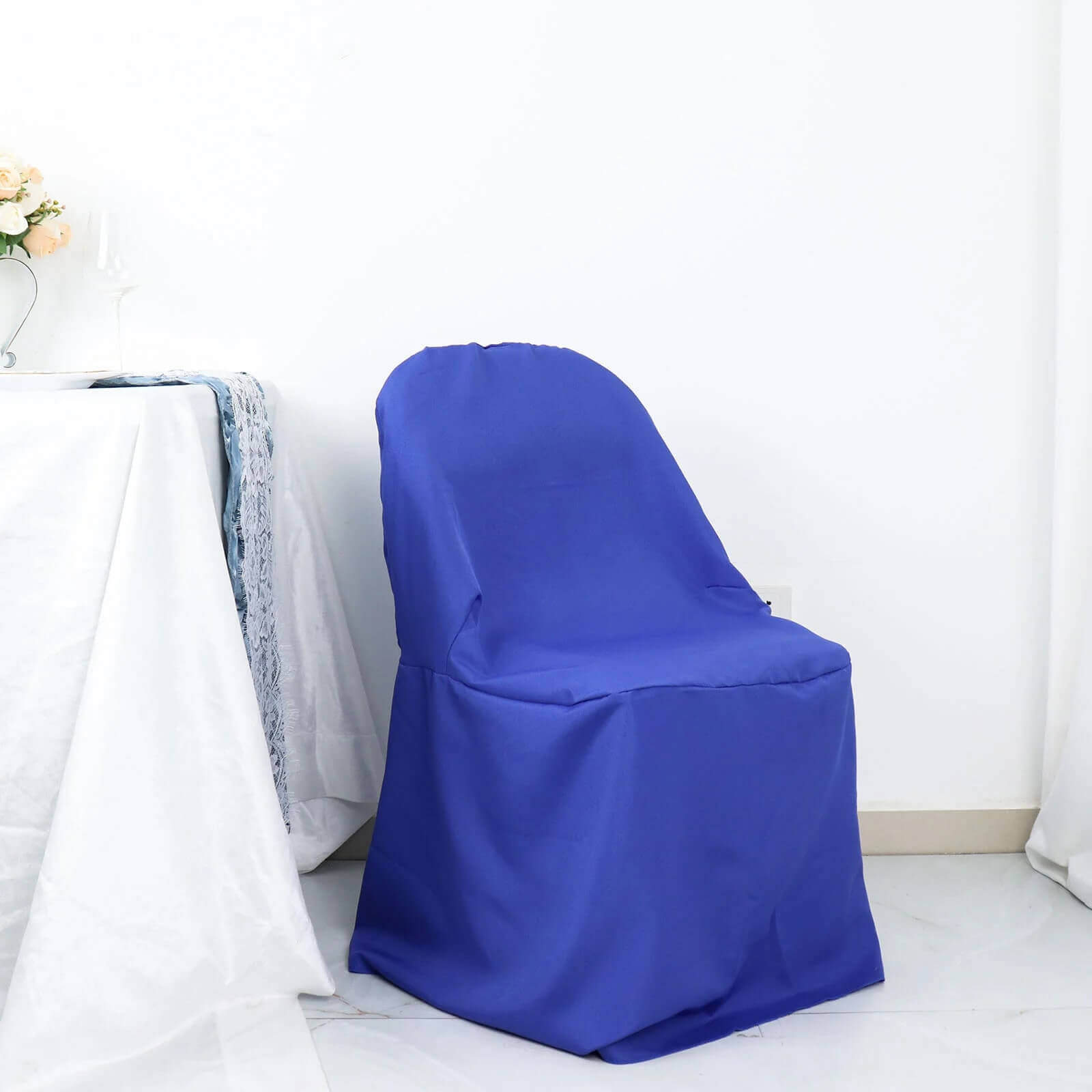 10-Piece Royal Blue Polyester Wrinkle-Free Slip-On Chair Covers for Folding Chairs