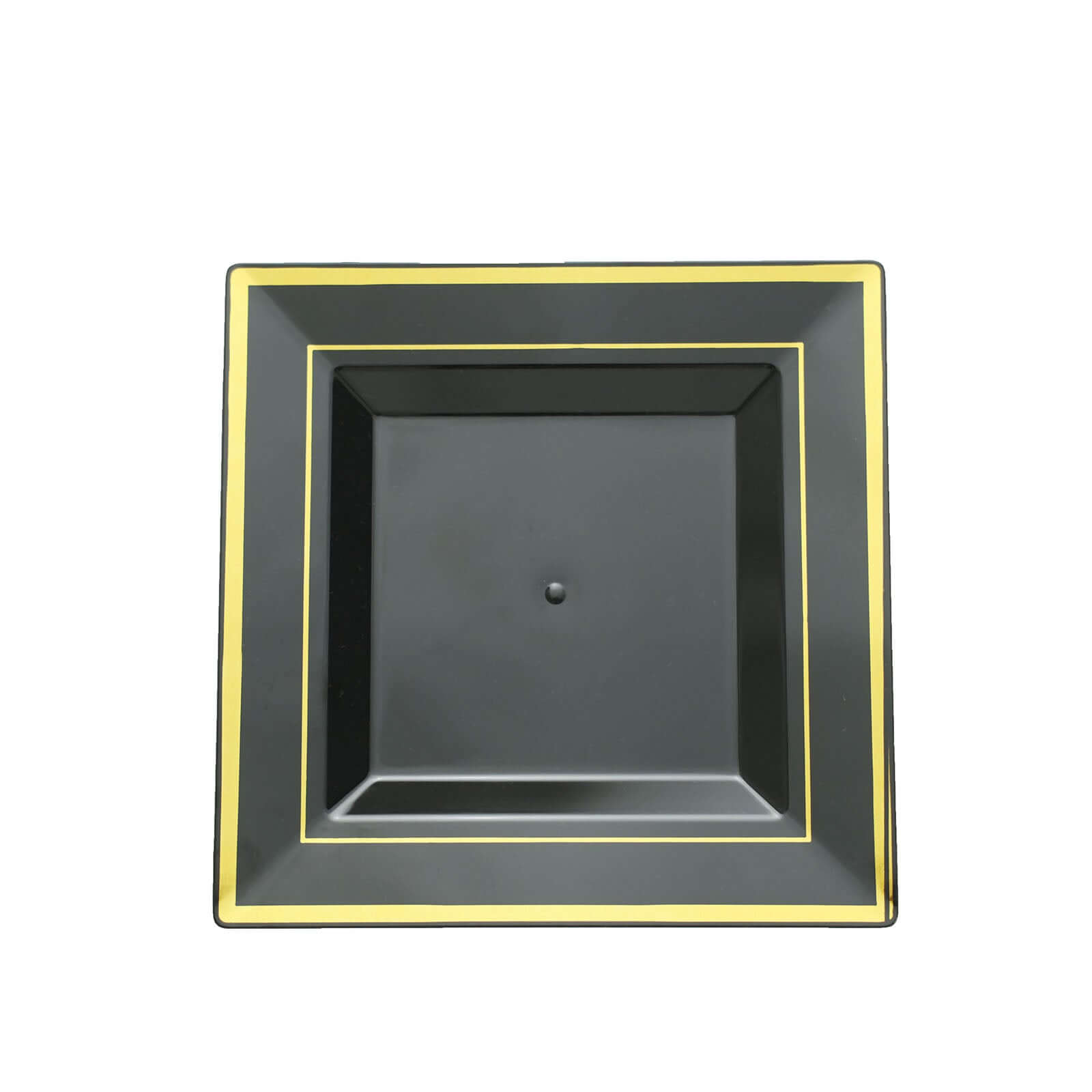 10-Piece Set of Durable Disposable Black Square Salad & Dessert Plates with Gold Trim, 7 Inches