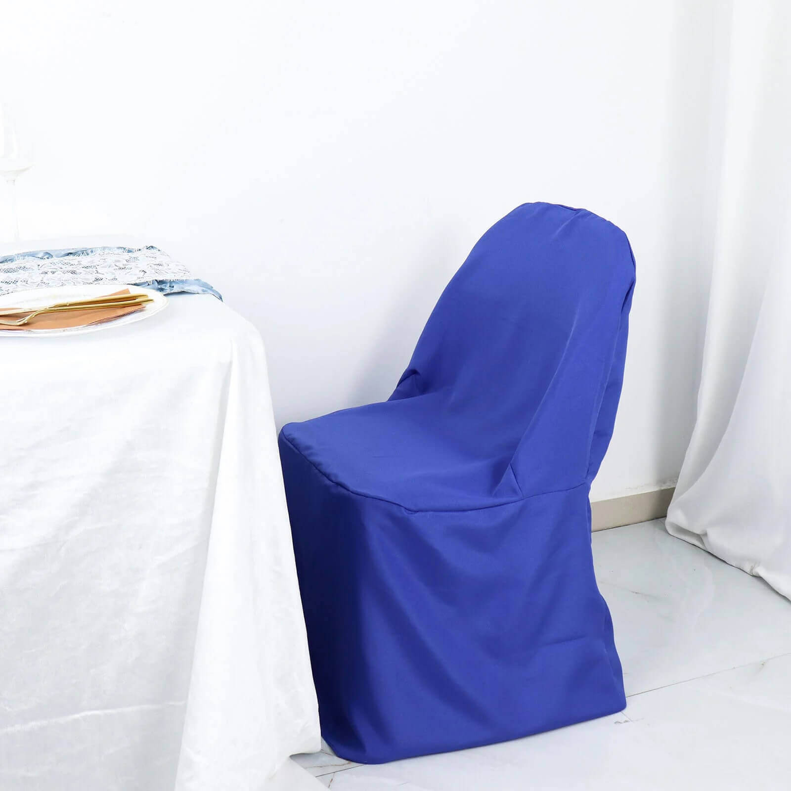 10-Piece Royal Blue Polyester Wrinkle-Free Slip-On Chair Covers for Folding Chairs