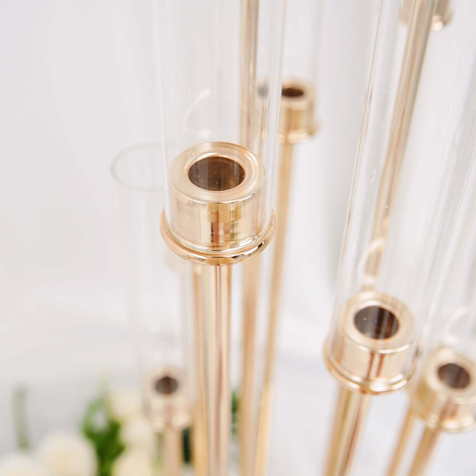 Gold 16-Arm Cluster Taper Candle Holder with Clear Glass Shades - Ideal Large Candle Display for Venues