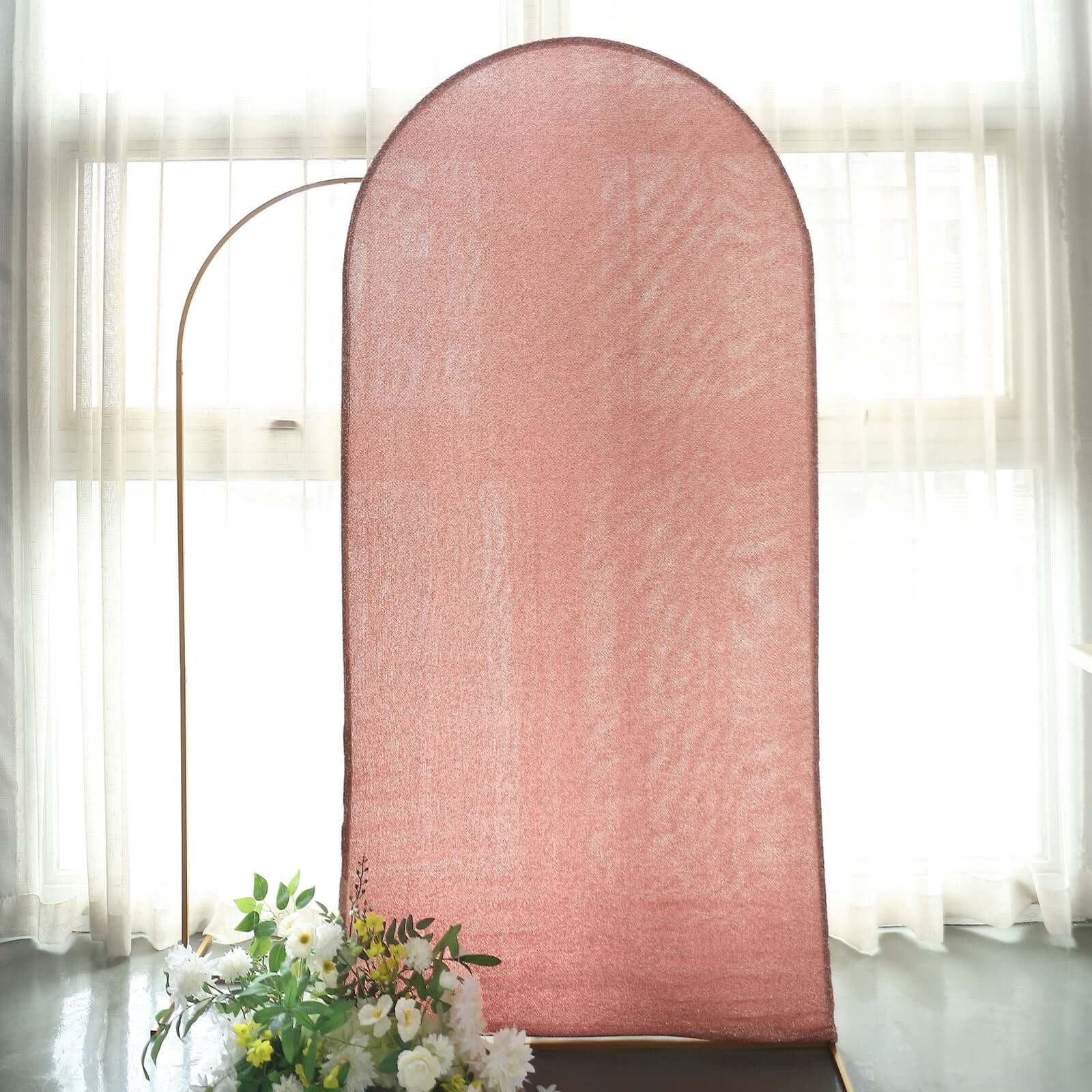 Special Offer! 7ft Rose Gold Shimmer Tinsel Spandex Backdrop Cover for Round Top Wedding Arch