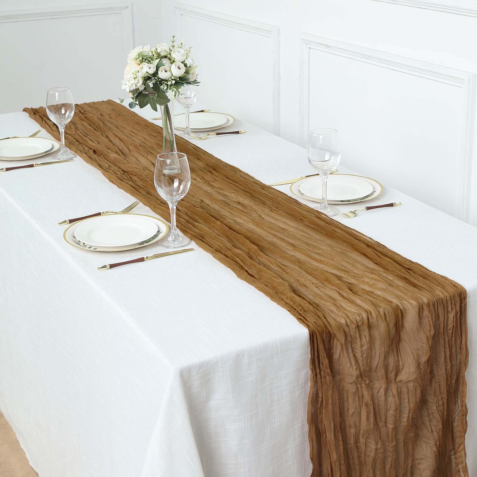 Exclusive 10ft Taupe Gauze Cheesecloth Table Runner - Rustic Boho Charm