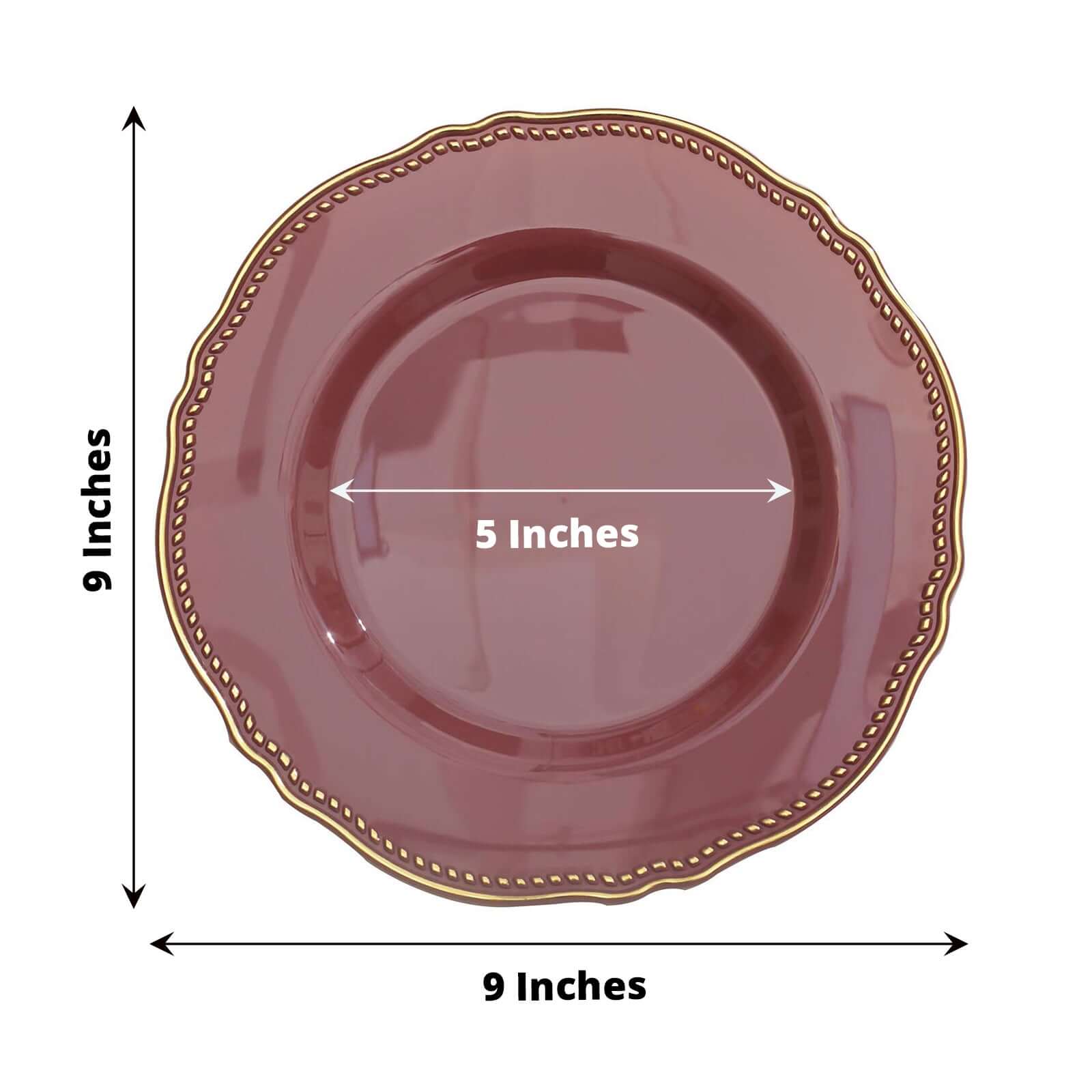 Hot Deal! 10-Pack 9" Disposable Plastic Dinner Plates in Cinnamon Rose with Gold Rim