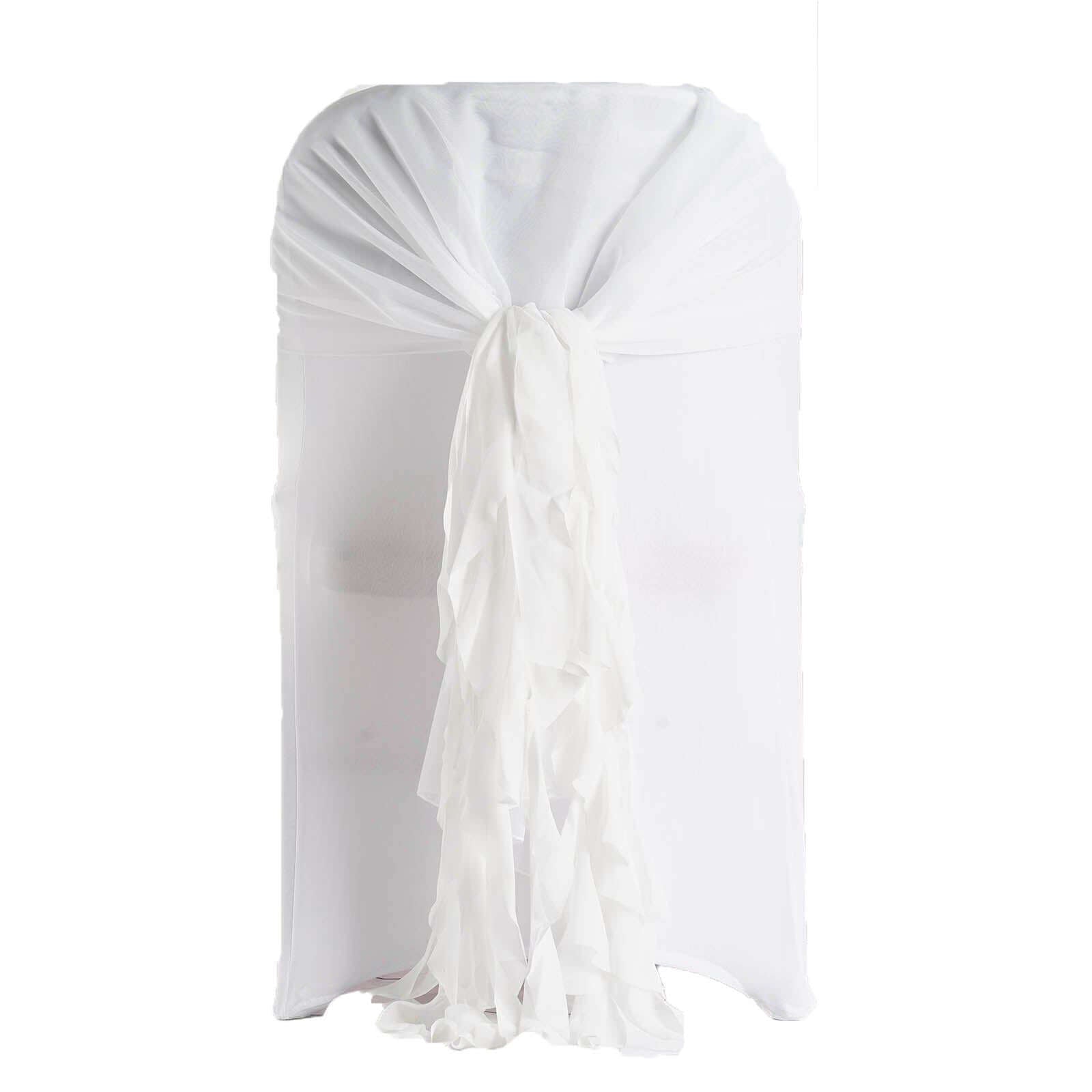 Hot Deal! 1 Set of White Chiffon Chair Sashes with Willow Ruffles for Weddings & Gatherings
