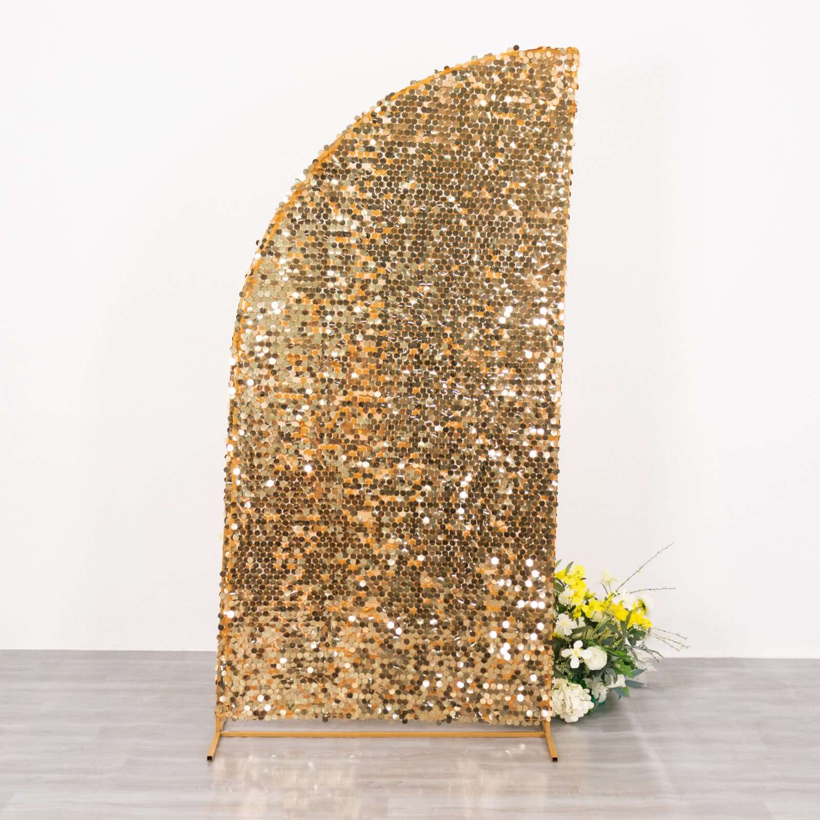 7ft Gold Double-Sided Payette Sequin Chiara Wedding Arch Cover for Half Moon Backdrop Stand - Great Deal!