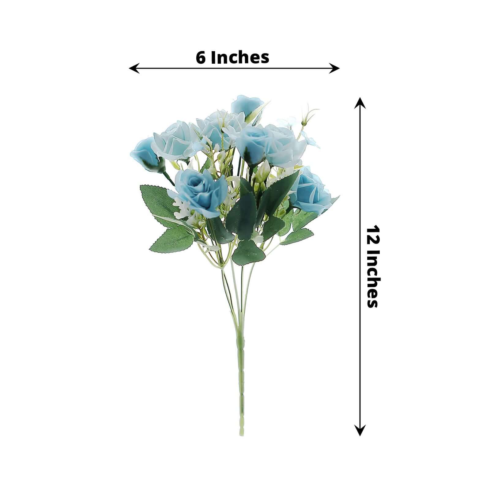 12-Inch Dusty Blue Realistic Artificial Silk Rose Flower Bouquet with 4 Bushes for Various Occasions