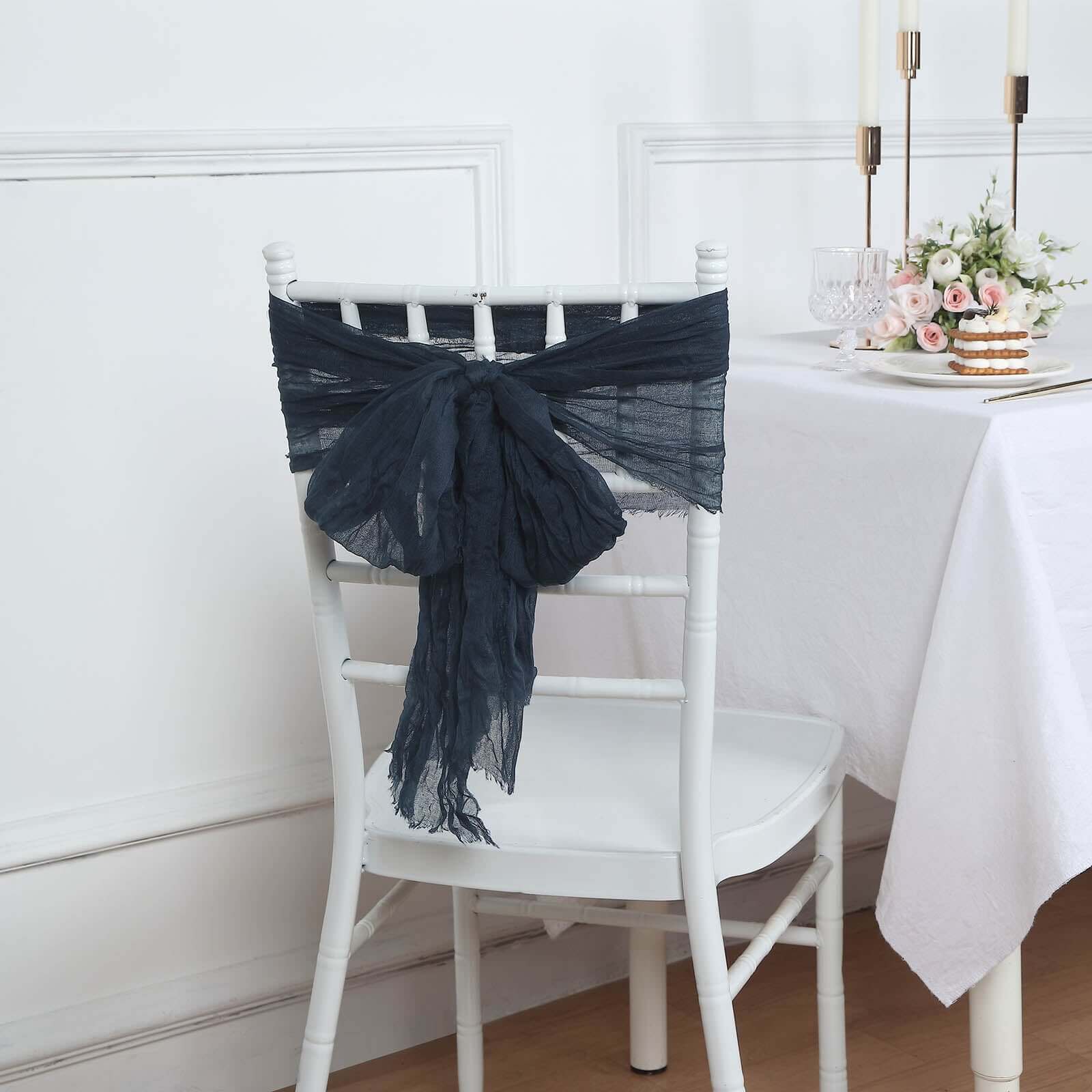 5-Pack Navy Blue Cheesecloth Gauze Chair Sashes - Ideal Boho Decor for Weddings & Parties