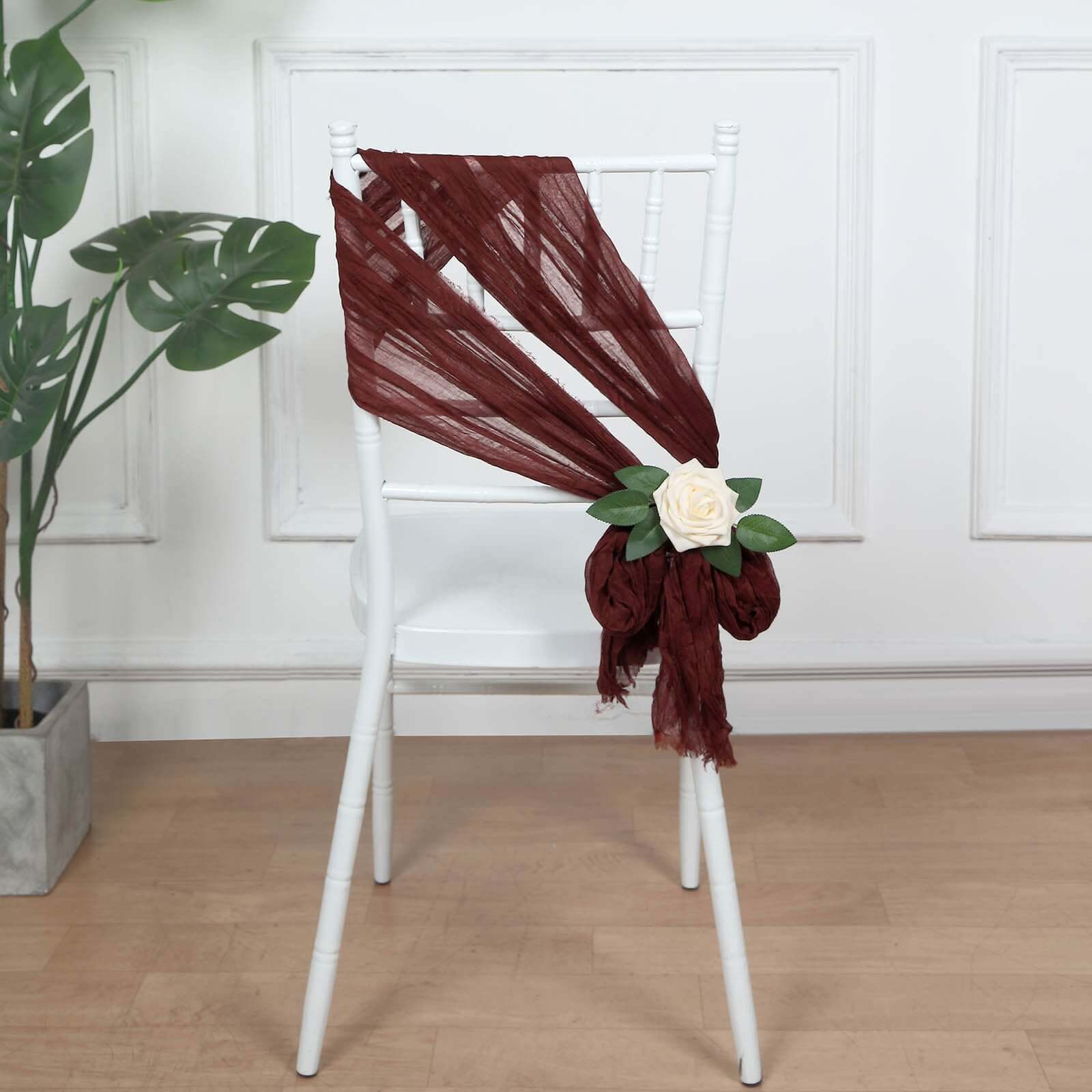 Hot Deal! 5-Pack Burgundy Cheesecloth Chair Sashes for Boho Decor