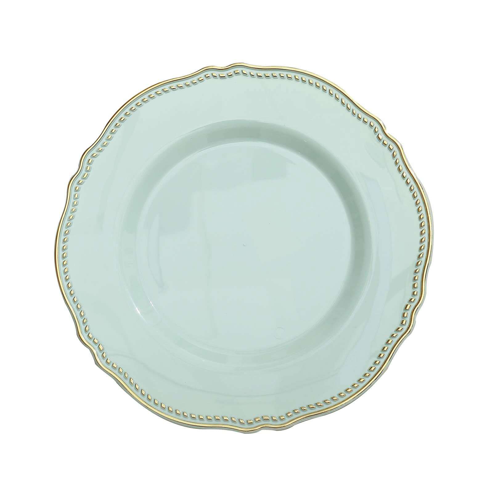10-Pack Disposable Jade Plastic Dinner Plates with Gold Scalloped Rim - 9 Inches