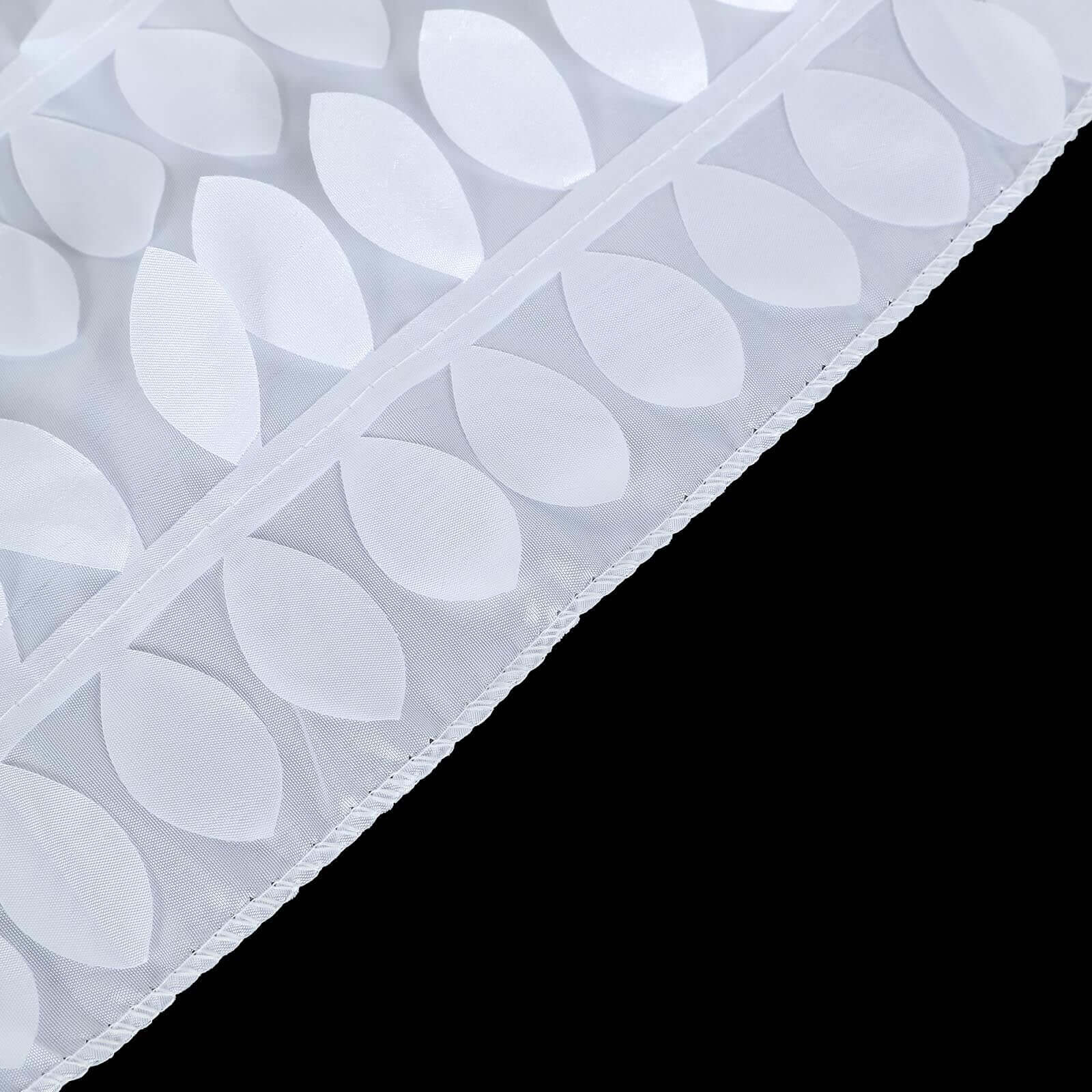 Premium White Taffeta 120 Round Tablecloth with 3D Leaf Petal Design for Weddings & Events