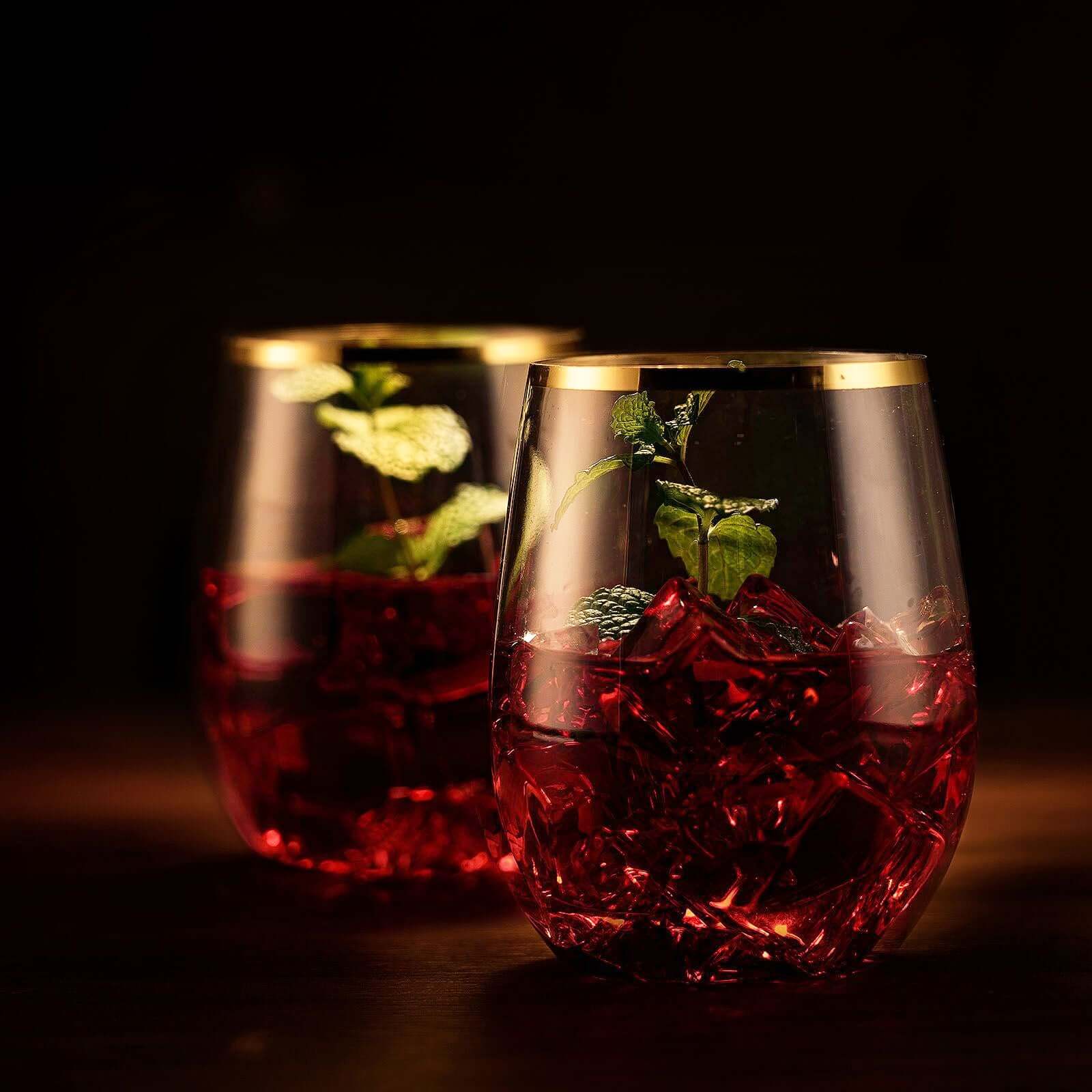 12-Pack Reusable 12oz Clear Plastic Wine Tumblers with Gold Rim - Ideal for Events
