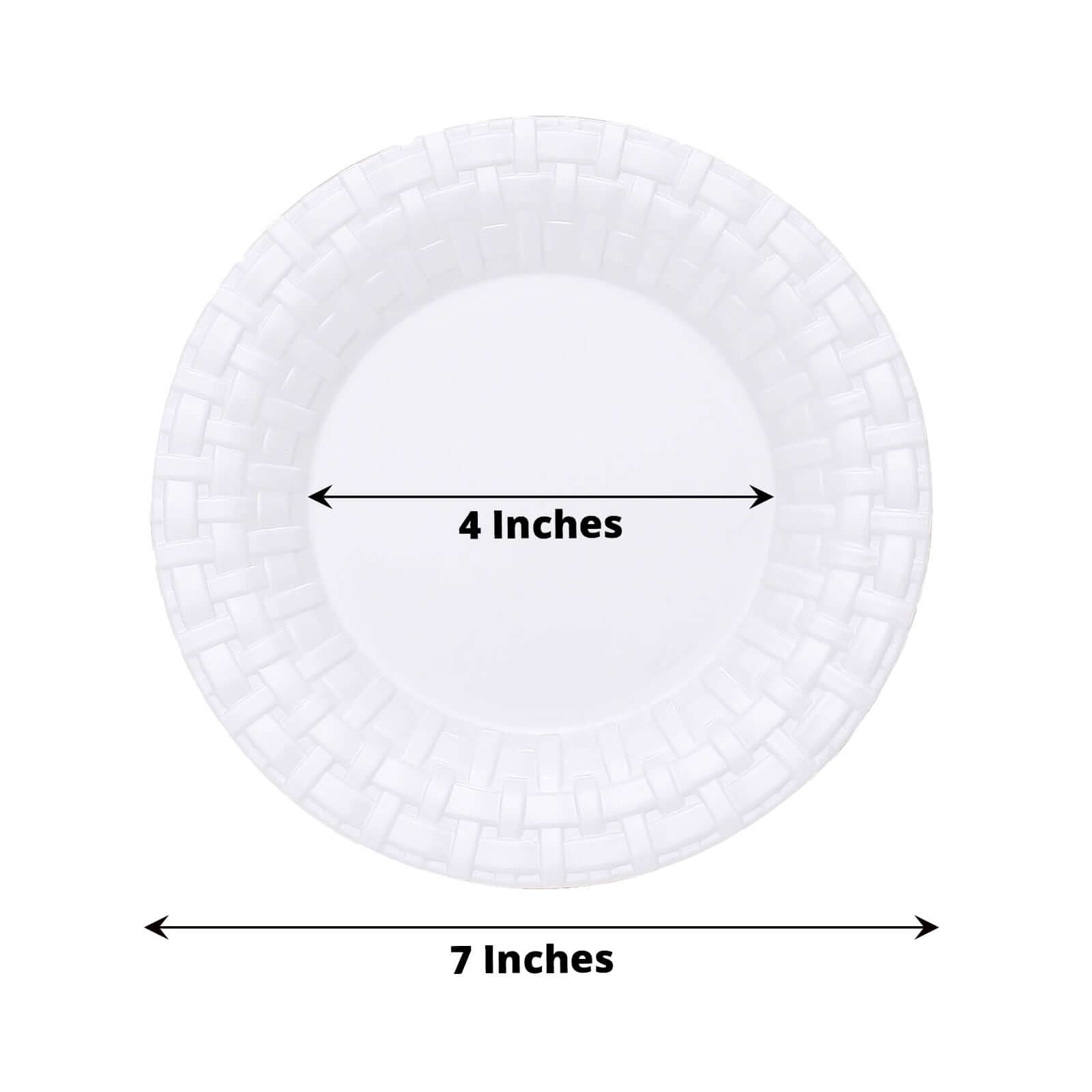 10-Piece Set of 7-Inch White Basketweave Rim Round Disposable Plastic Salad & Dessert Plates
