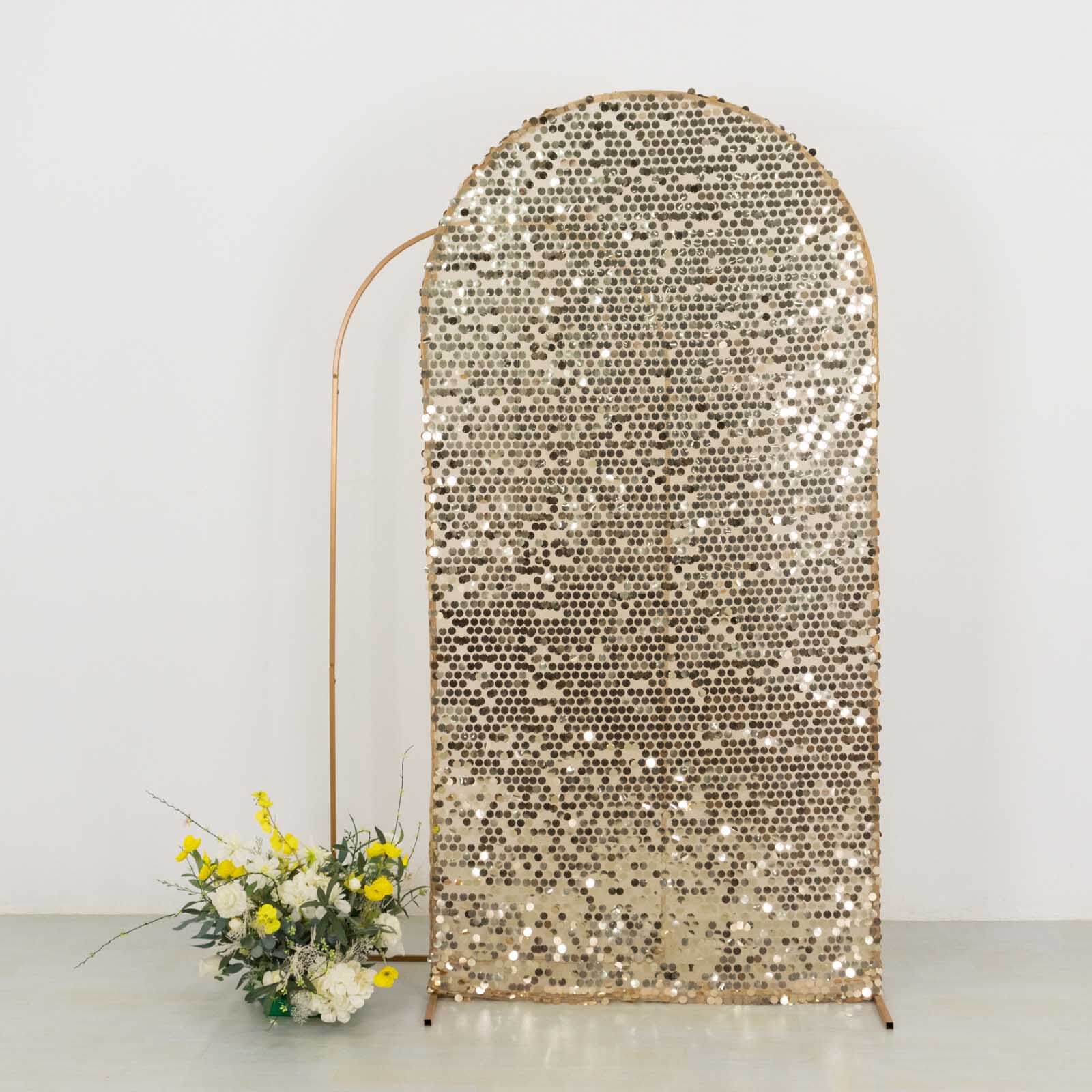 Champagne Sparkly 7ft Sequin Fitted Cover for Round Top Wedding Arch - Perfect Decoration!