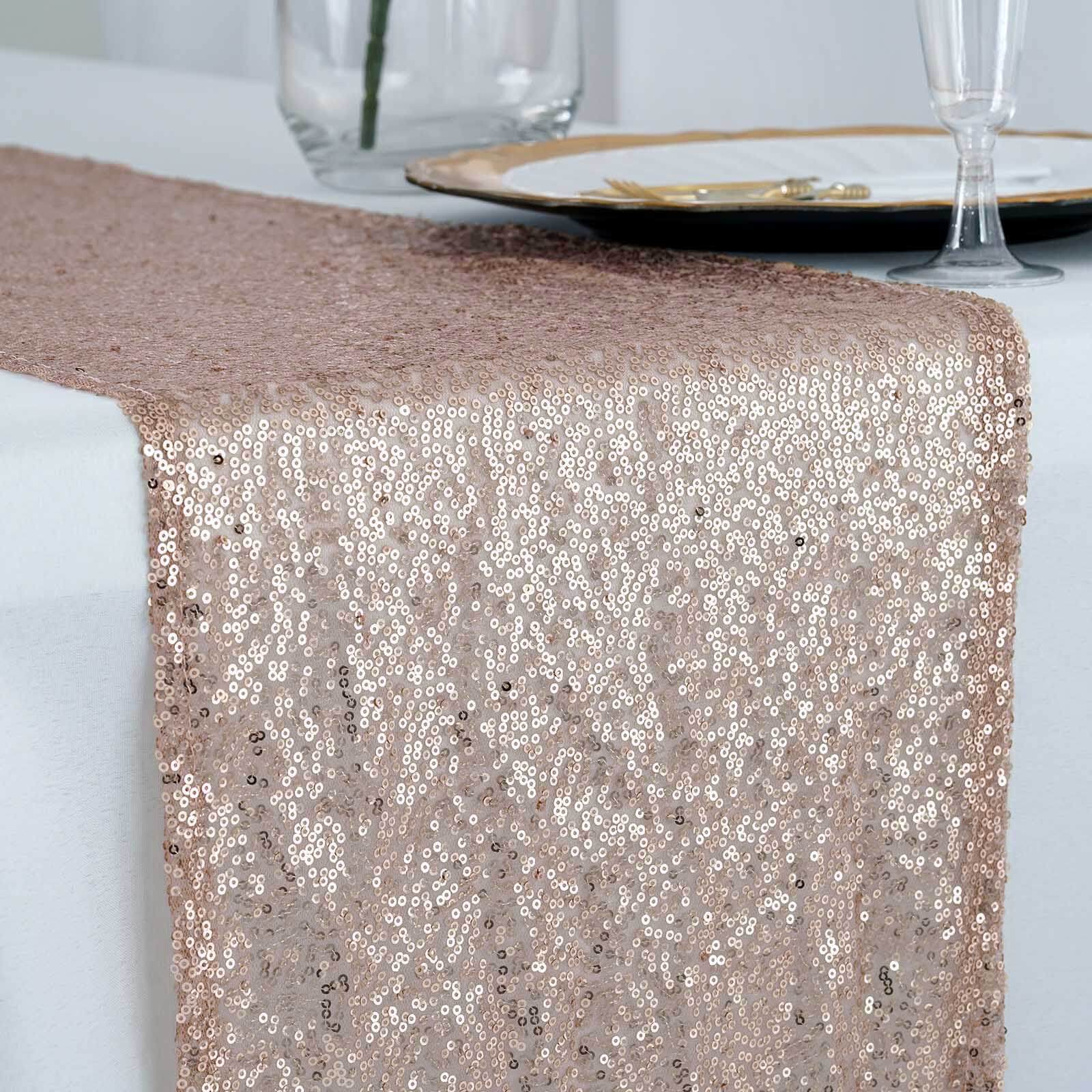 Hot Sale! Rose Gold Sequin Table Runner with Glittering Design, 12x108