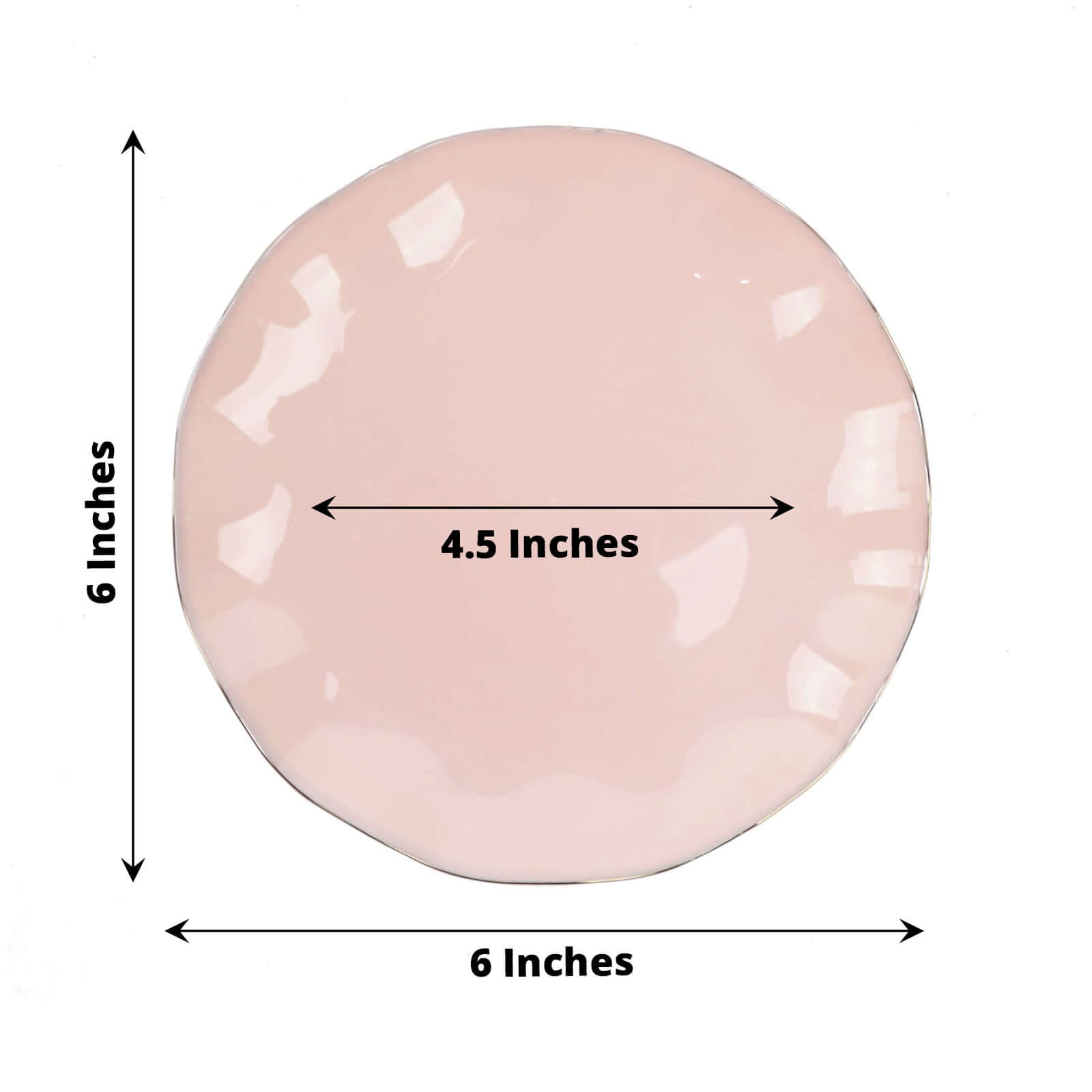 10-Piece Set of Sturdy Disposable Blush Plastic Round Dessert Plates with Gold Ruffled Edging