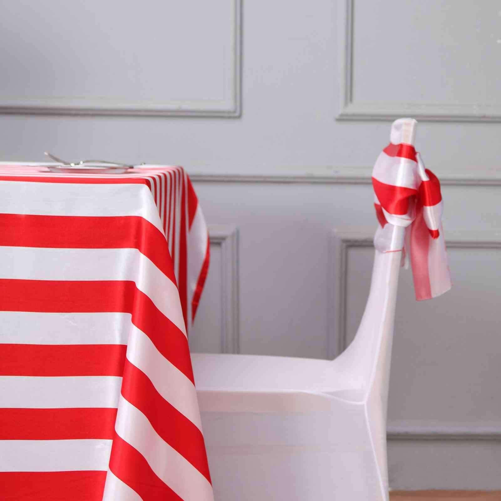 Hot Deal! 5-Piece Set of Satin Red/White Striped 6x108 Chair Sashes for Weddings and Gatherings
