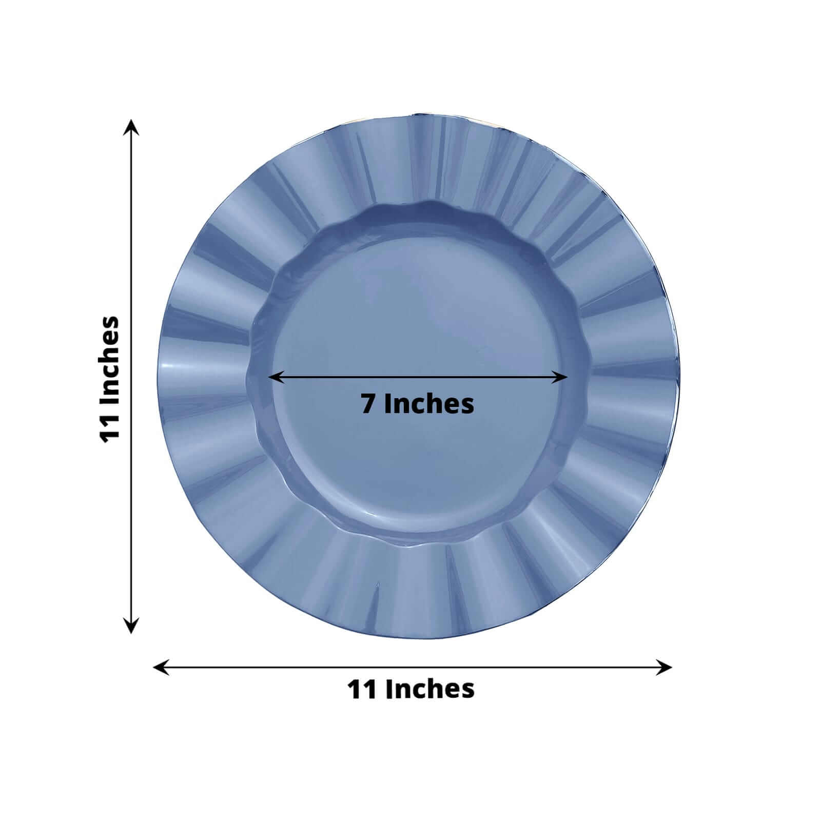 10-Piece Set of Sturdy Disposable Ocean Blue Round Dinner Plates with Gold-Rimmed Ruffled Edges