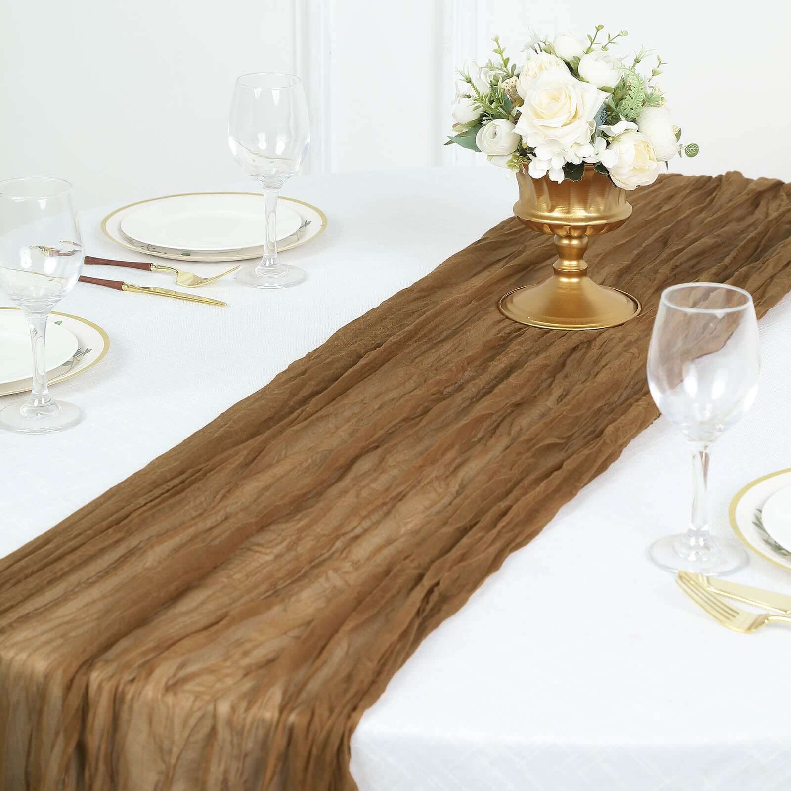 Exclusive 10ft Taupe Gauze Cheesecloth Table Runner - Rustic Boho Charm