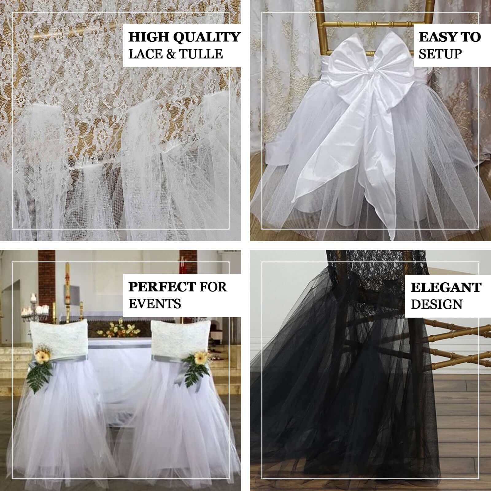 Black Spandex Tutu - Style Chair Cover Skirt Ideal for Formal Wedding Events