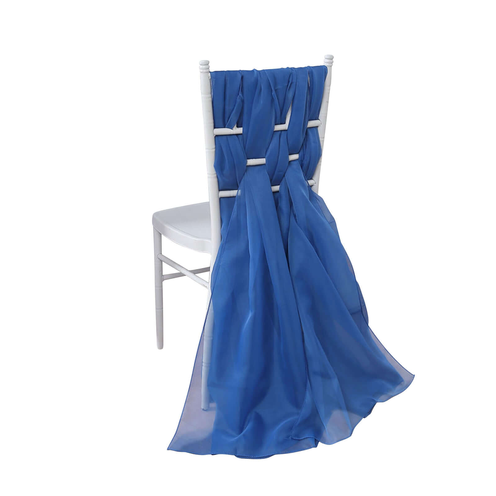 Premium Royal Blue Chiffon Chair Sashes - Set of 5, Soft & Lightweight Designer Bows (22x78)