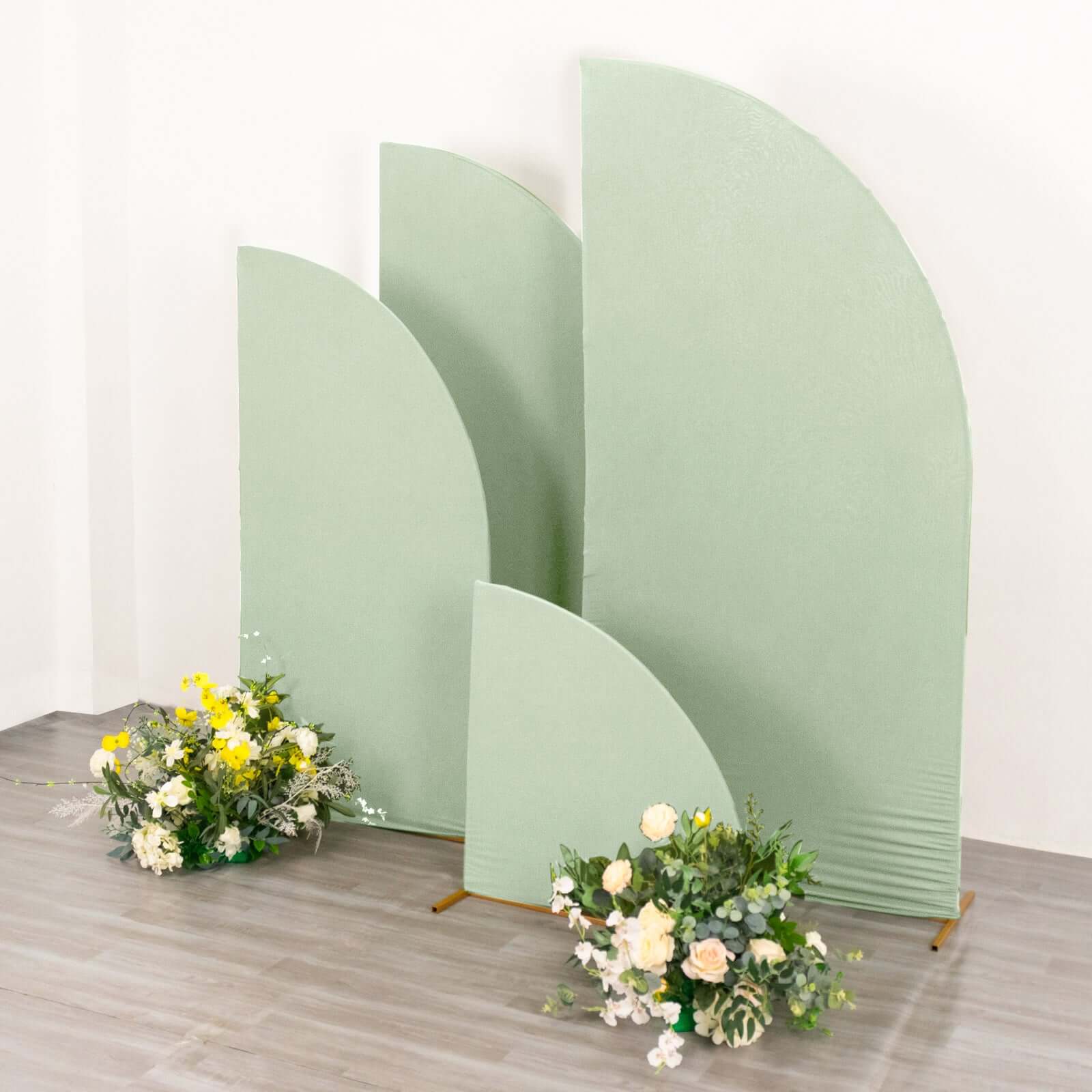 4-Piece Matte Sage Green Spandex Half Moon Wedding Arch Covers - Custom Fit, Various Sizes