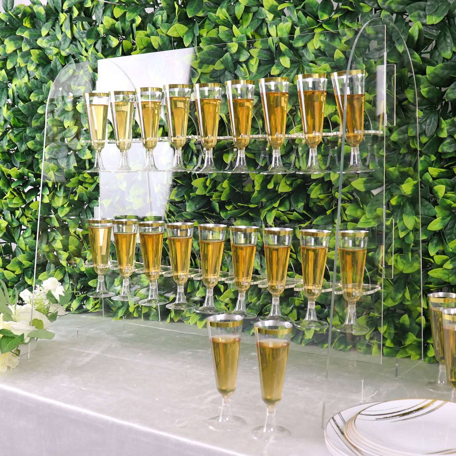 Clear 2-Tier Acrylic Champagne Glass Holder Display Stand - Ideal for Events & DIY Bars, 18 Hooks Included
