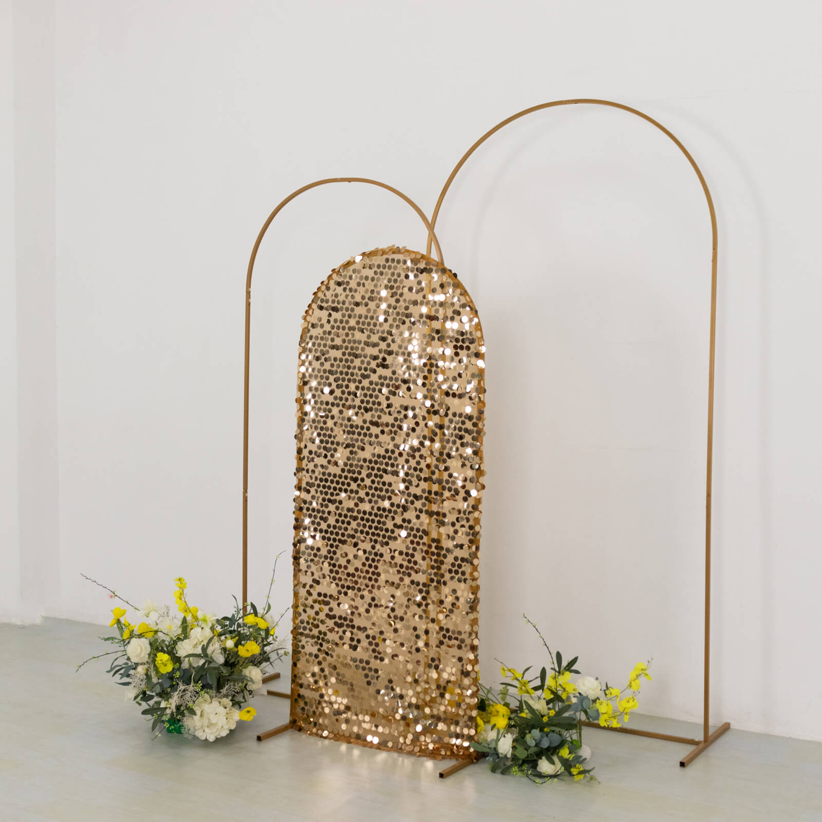 5ft Sparkly Gold Sequin Fitted Cover for Round Top Wedding Arch - Premium Deal