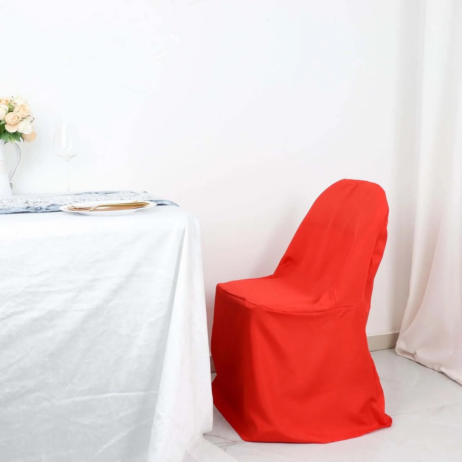 10-Pack Red Polyester Wrinkle-Free Stain-Resistant Slip-On Chair Covers for Folding Chairs - Great Deal