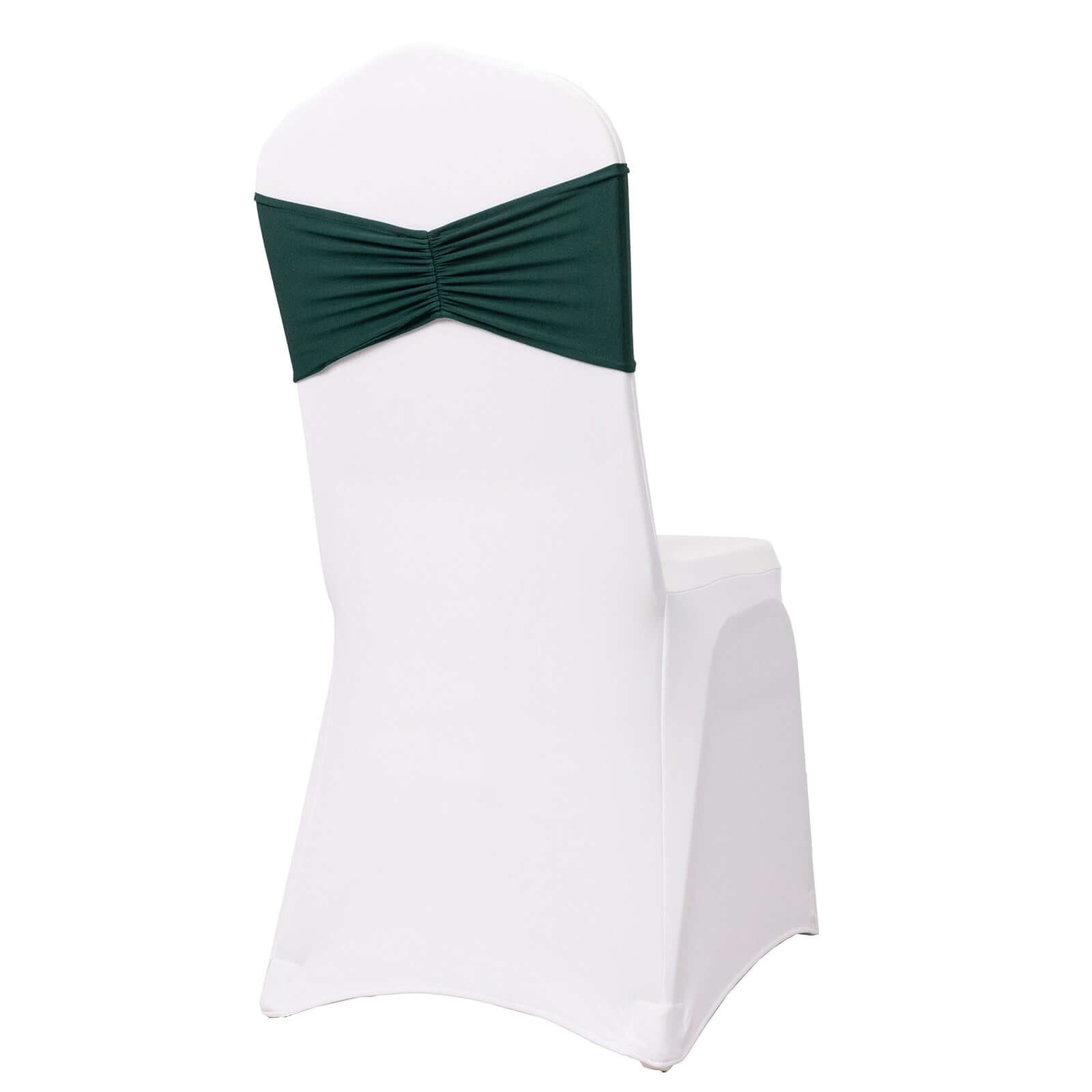 5-Piece Hunter Emerald Green Spandex Ruffled Chair Sashes - Wide Stretch Bands, 8x13