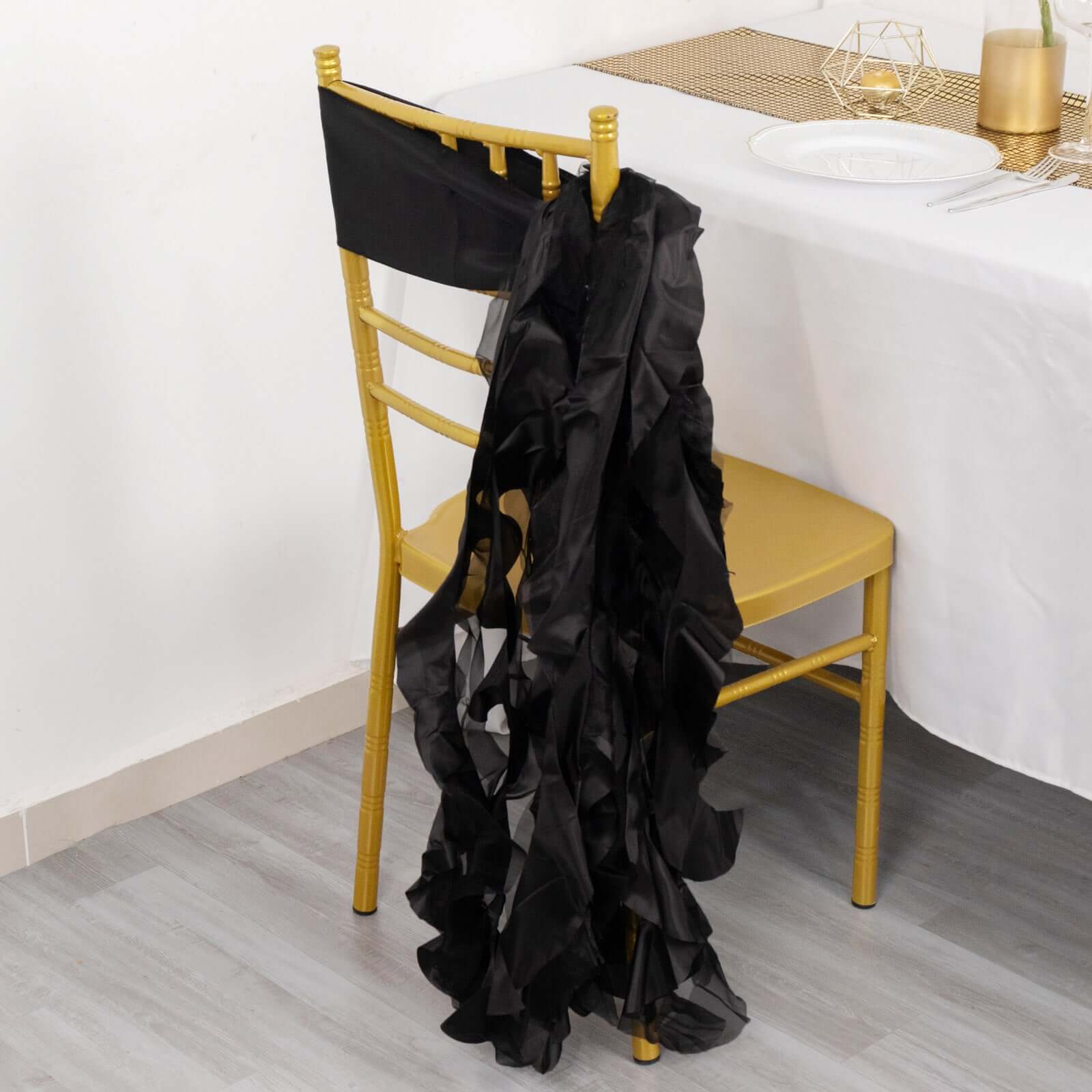 Special Offer! 5-Pack Black Chiffon Satin Curly Willow Chair Sashes for Wedding Decor