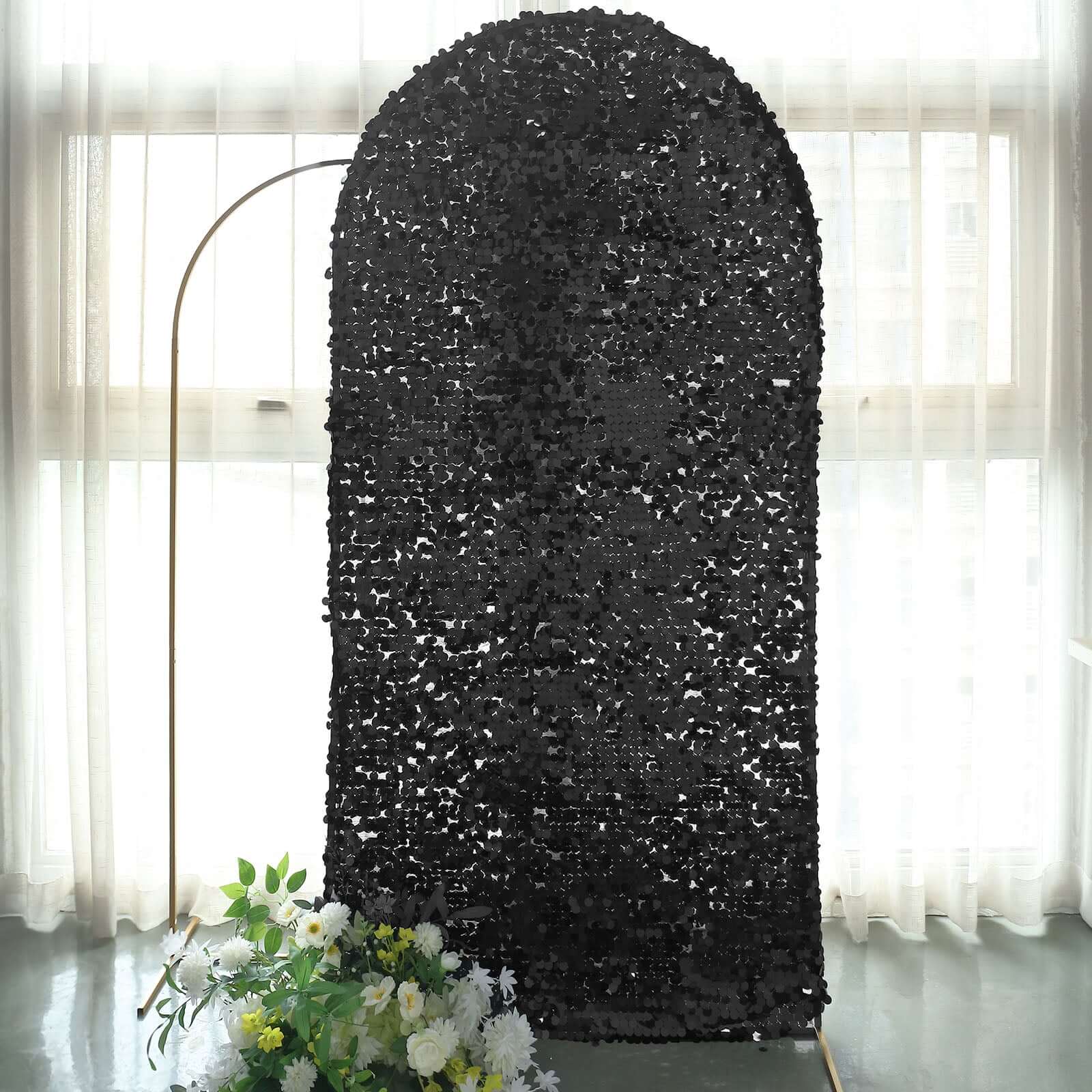 7ft Double-Sided Sparkling Black Payette Sequin Cover for Round Top Wedding Arch