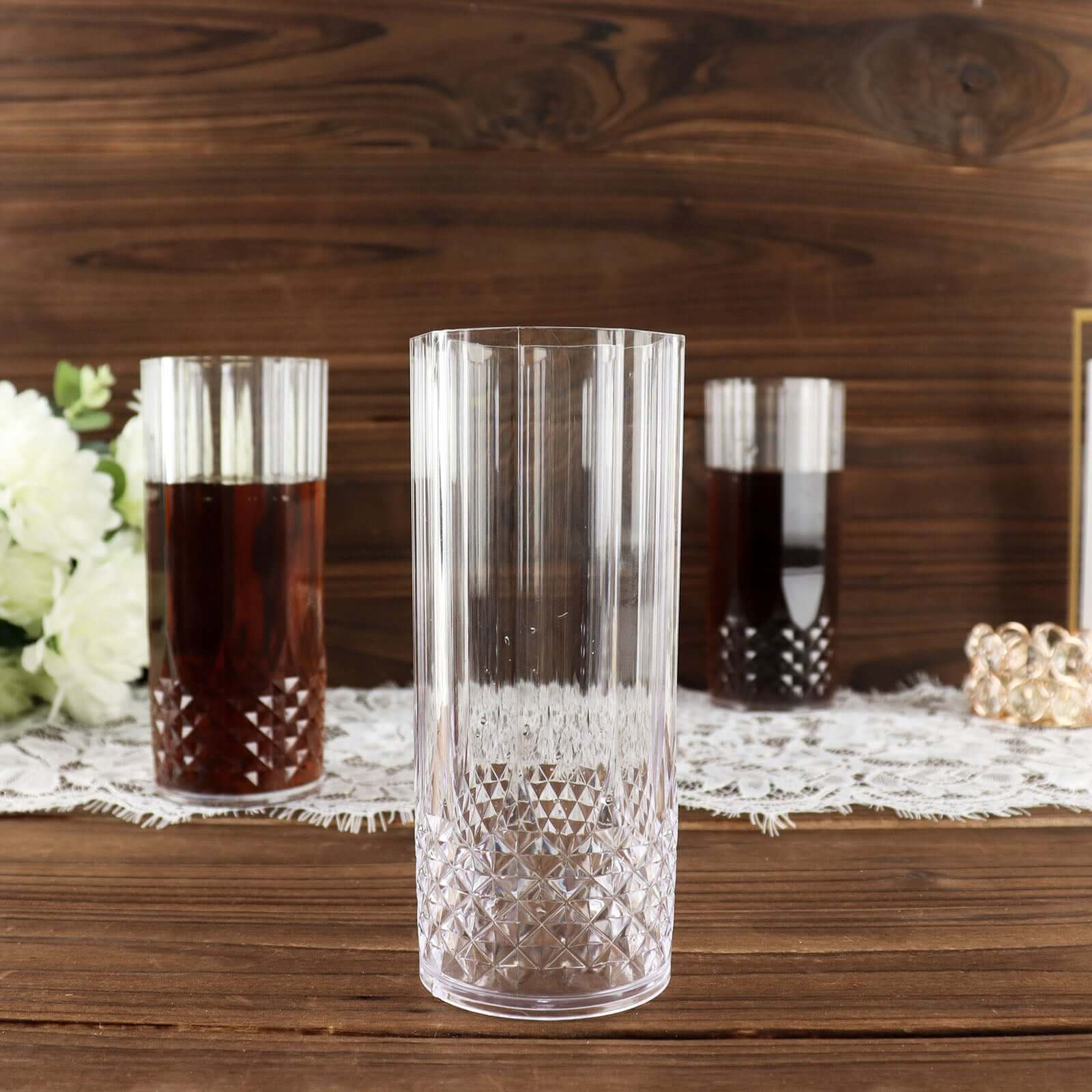 6-Pack Shatterproof 14oz Clear Plastic Highball Cocktail Tumblers with Crystal Cut Style