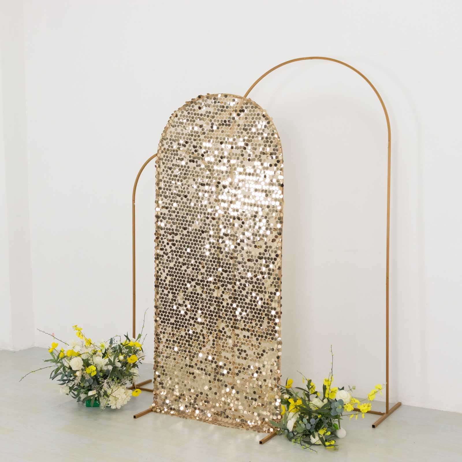6ft Sparkling Champagne Payette Sequin Fitted Cover for Round - Top Wedding Arch Stand