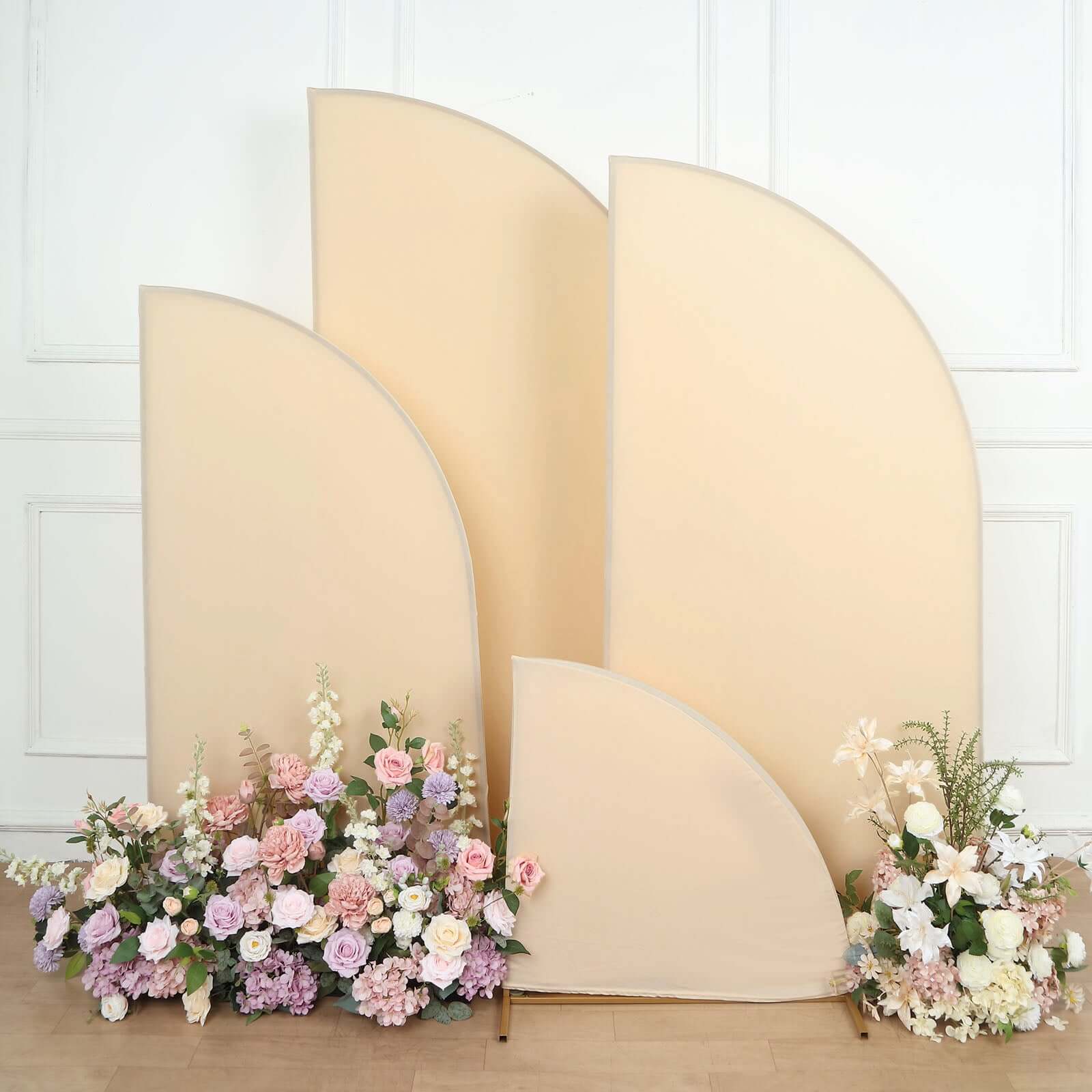 Custom-Fitted Set of 4 Matte Beige Spandex Half Moon Wedding Arch Backdrop Covers in 2.5ft, 5ft, 6ft, 7ft Sizes