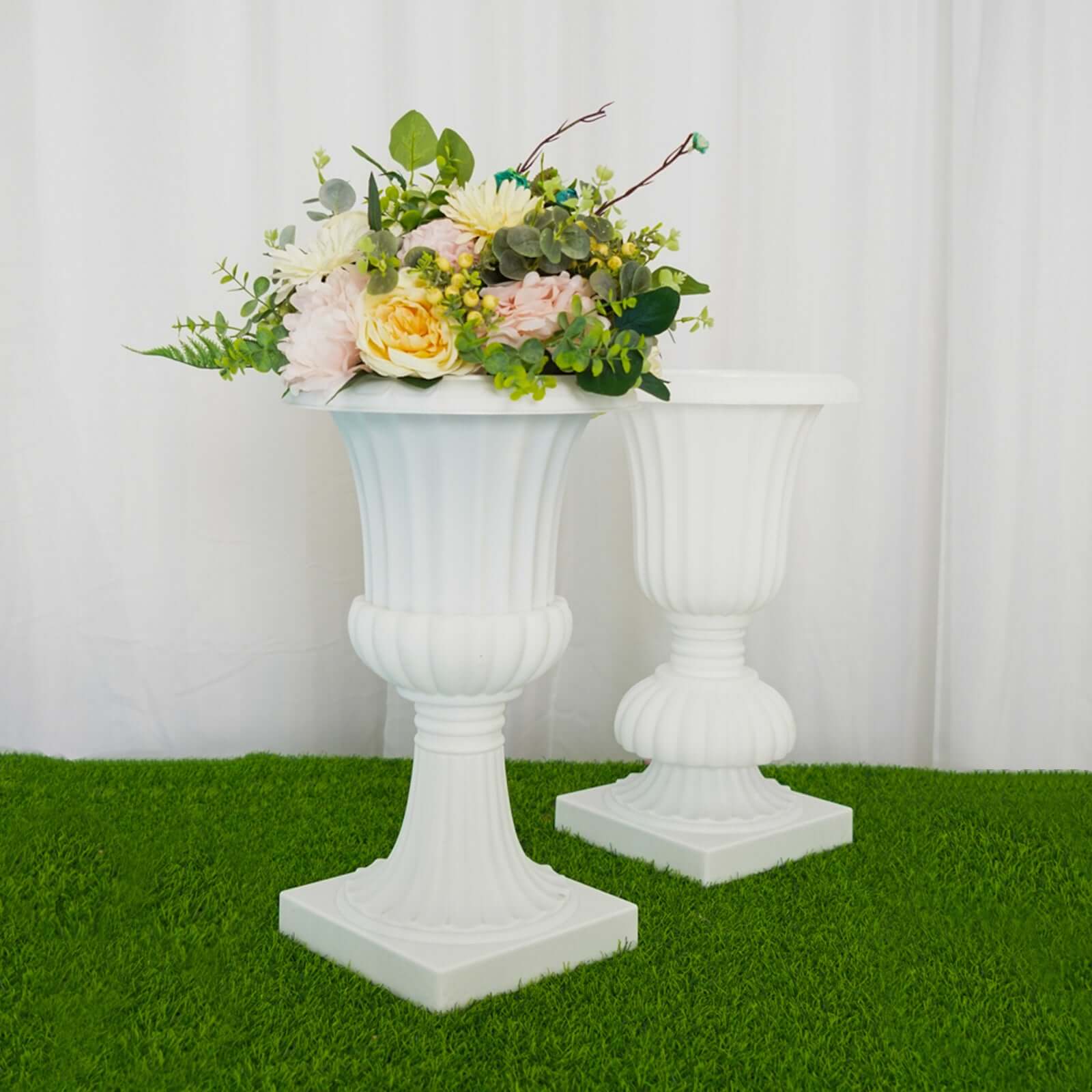2-Pack PVC White Floral Urn Planter Pedestal Flower Pot Plant Stand