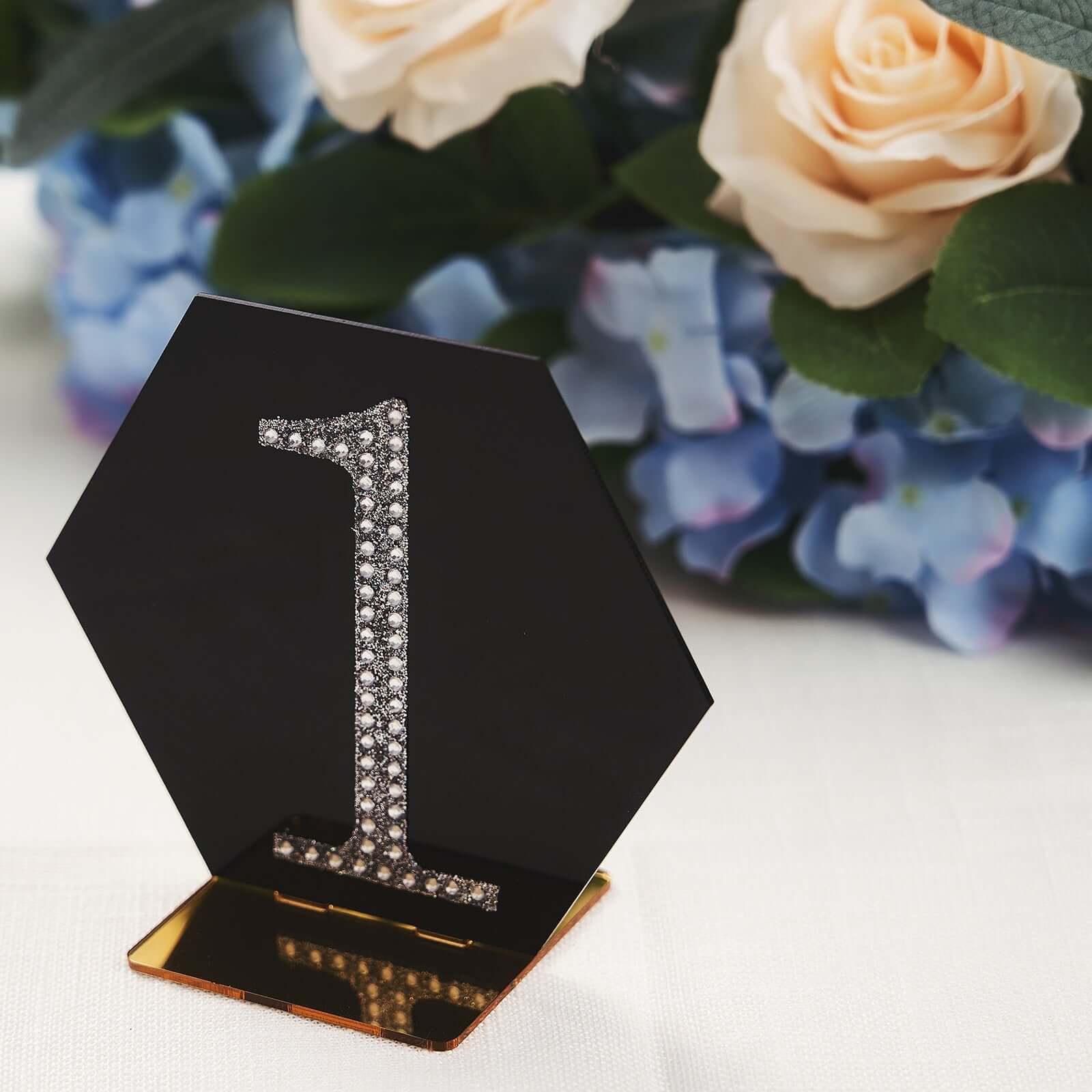 5-Pack Black/Gold Hexagon Acrylic Table Sign Holders - Ideal for Modern Event Centerpieces