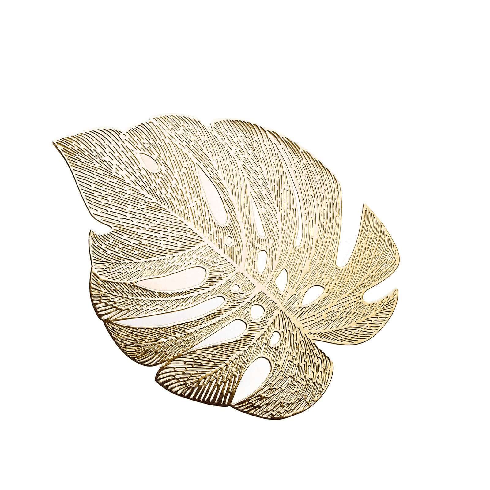 6-Pack Gold Monstera Leaf Design Vinyl Dining Table Mats with Non-Slip Surface for Tropical Decor